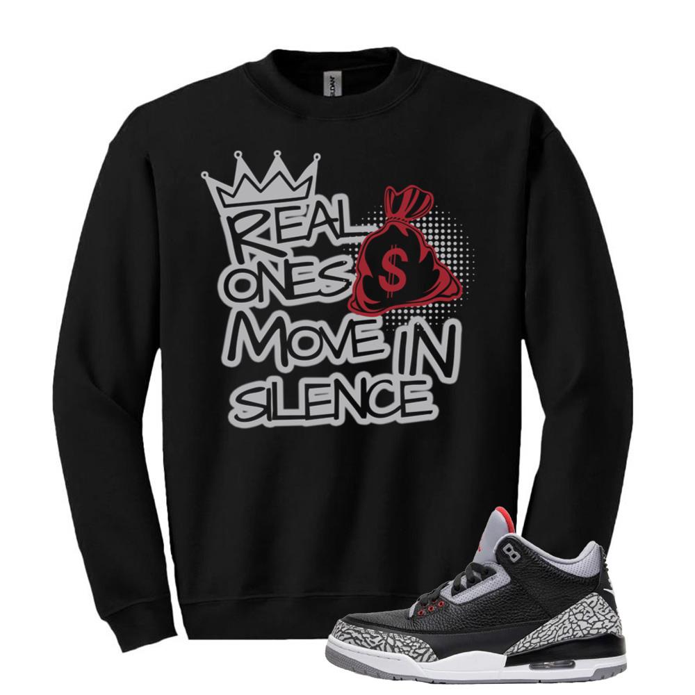 Jordan 3 Retro OG Black Cement Shirt to Match Real Ones Move In Silence Sweatshirt DN3707-010 Match Sneaker Tee