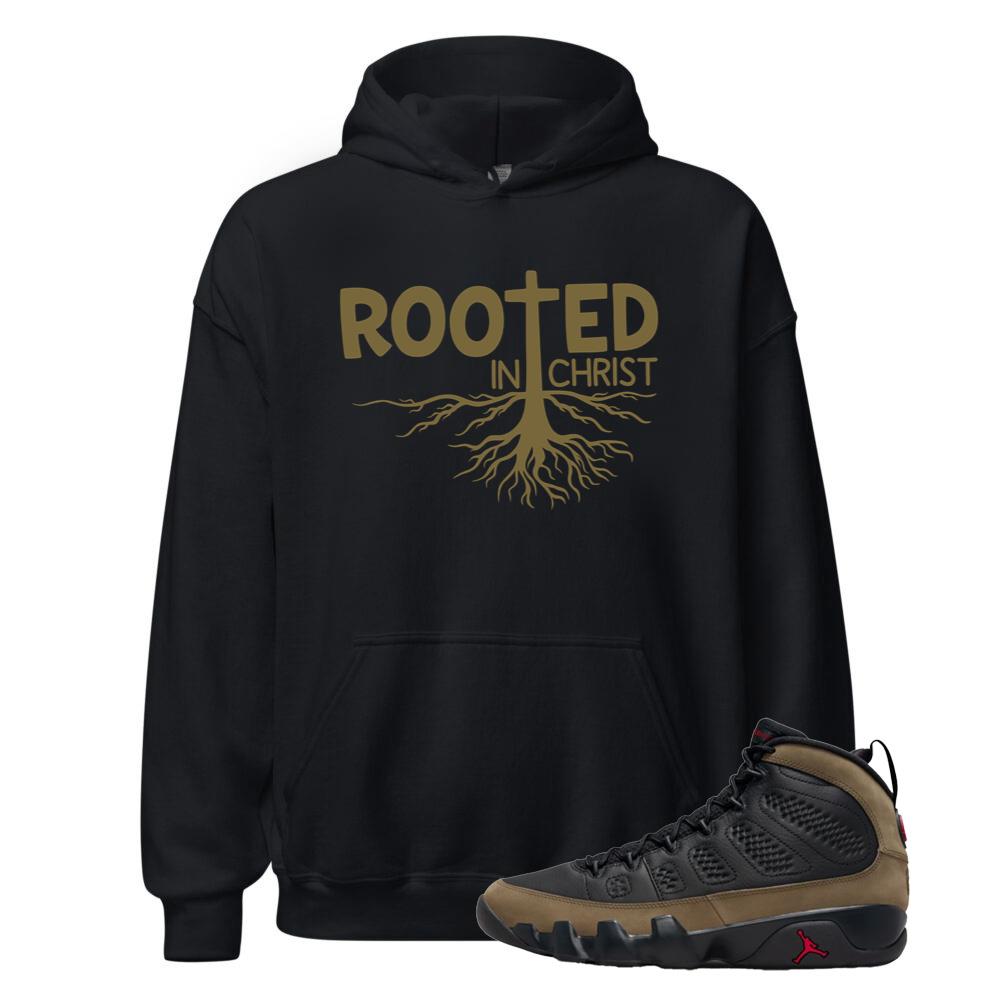 Air Jordan 9 Olive Shirt to Match Rooted In Christ Hoodie HV4794-030 Match Sneaker Tee