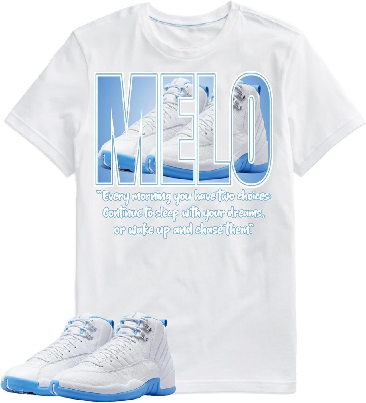 Jordan 12 MELO University Blue Shirt to Match Melo Label T-Shirt, CT8013-112 Match Sneaker Tee 1