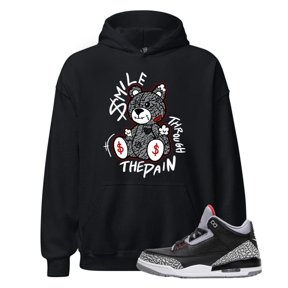 Air Jordan 3 Retro OG Black Cement Shirt to Match Smile Through The Pain Hoodie DN3707-010 Match Sneaker Tee