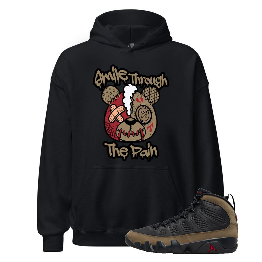 Air Jordan 9 Olive Shirt to Match Smile Through The Pain Hoodie HV4794-030 Match Sneaker Tee