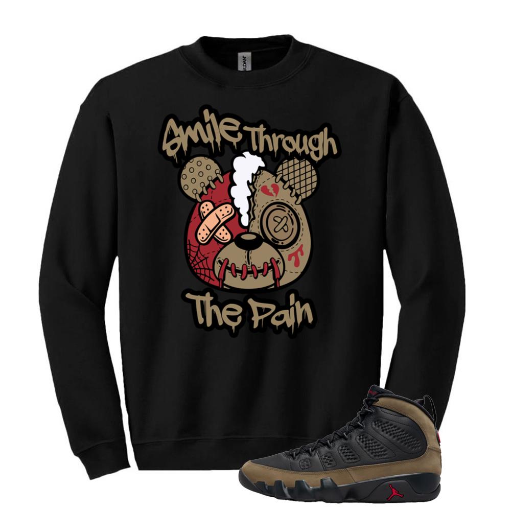 Air Jordan 9 Olive Shirt to Match Smile Through The Pain Sweatshirt HV4794-030 Match Sneaker Tee