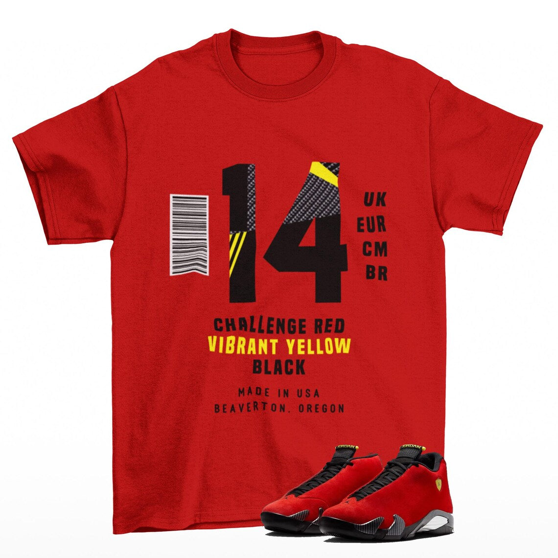 Sneaker Label Jordan 14 Challenge Red, 654459-670 T-Shirt, Match Sneaker Tee