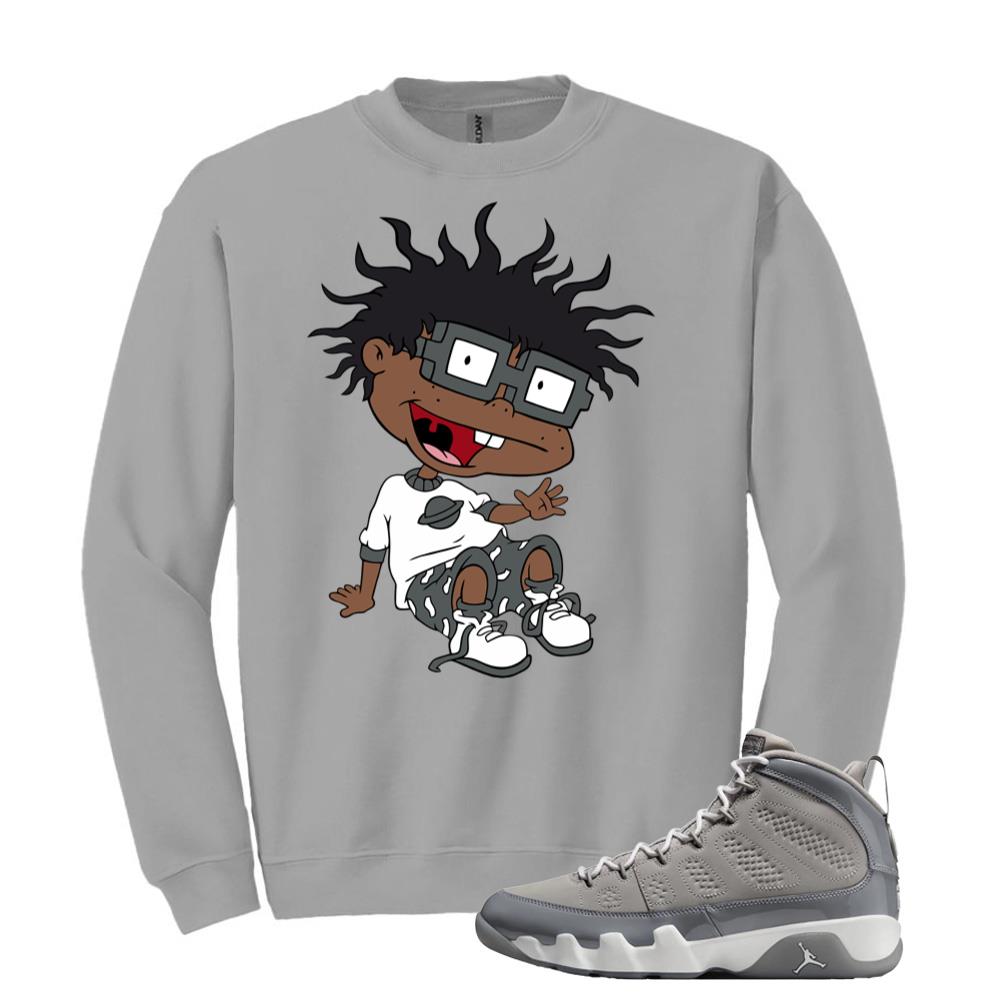 Jordan 9 Retro Cool Grey Sweatshirt to Match Street Hustle Character HV4794-011 Match Sneaker Tee