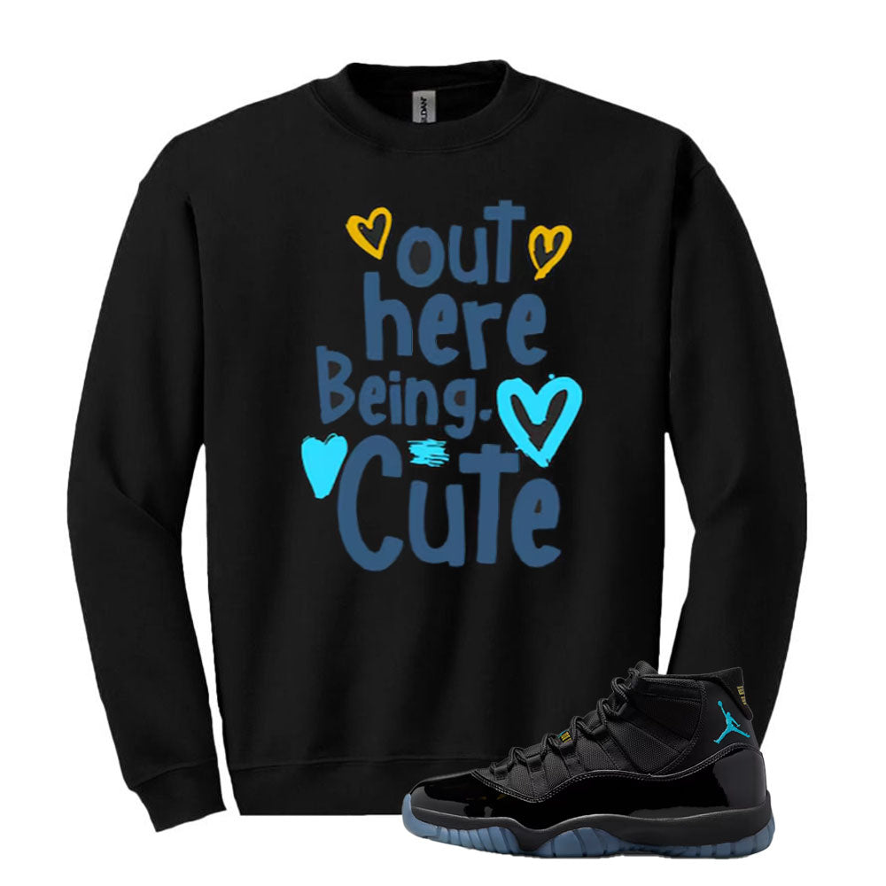 Jordan 11 Gamma Blue Sweatshirt to Match Out Here Being Cute Design 378037-006 Match Sneaker Tee