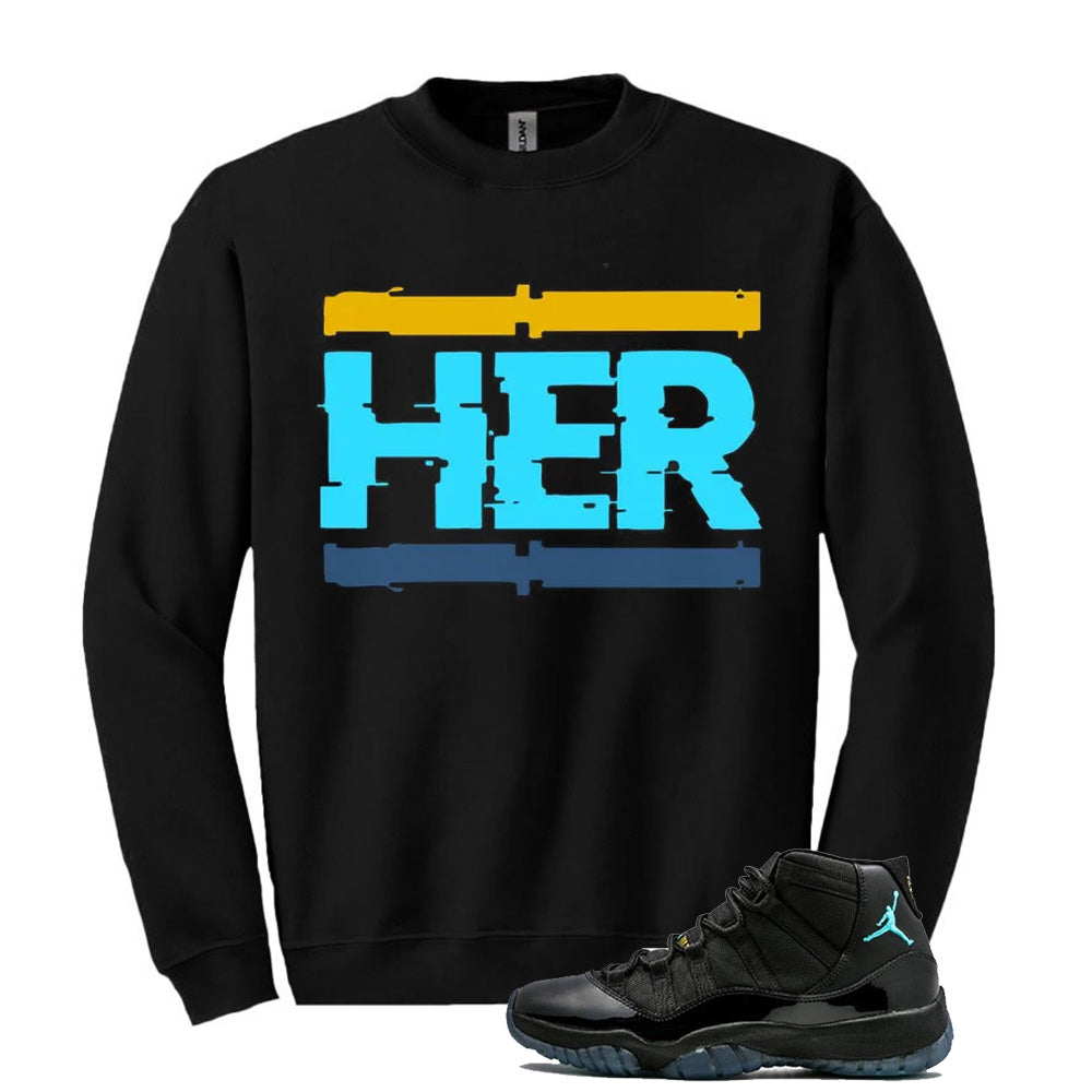 Jordan 11 Gamma Blue HER Sweatshirt to Match 378037-006 Match Sneaker Tee