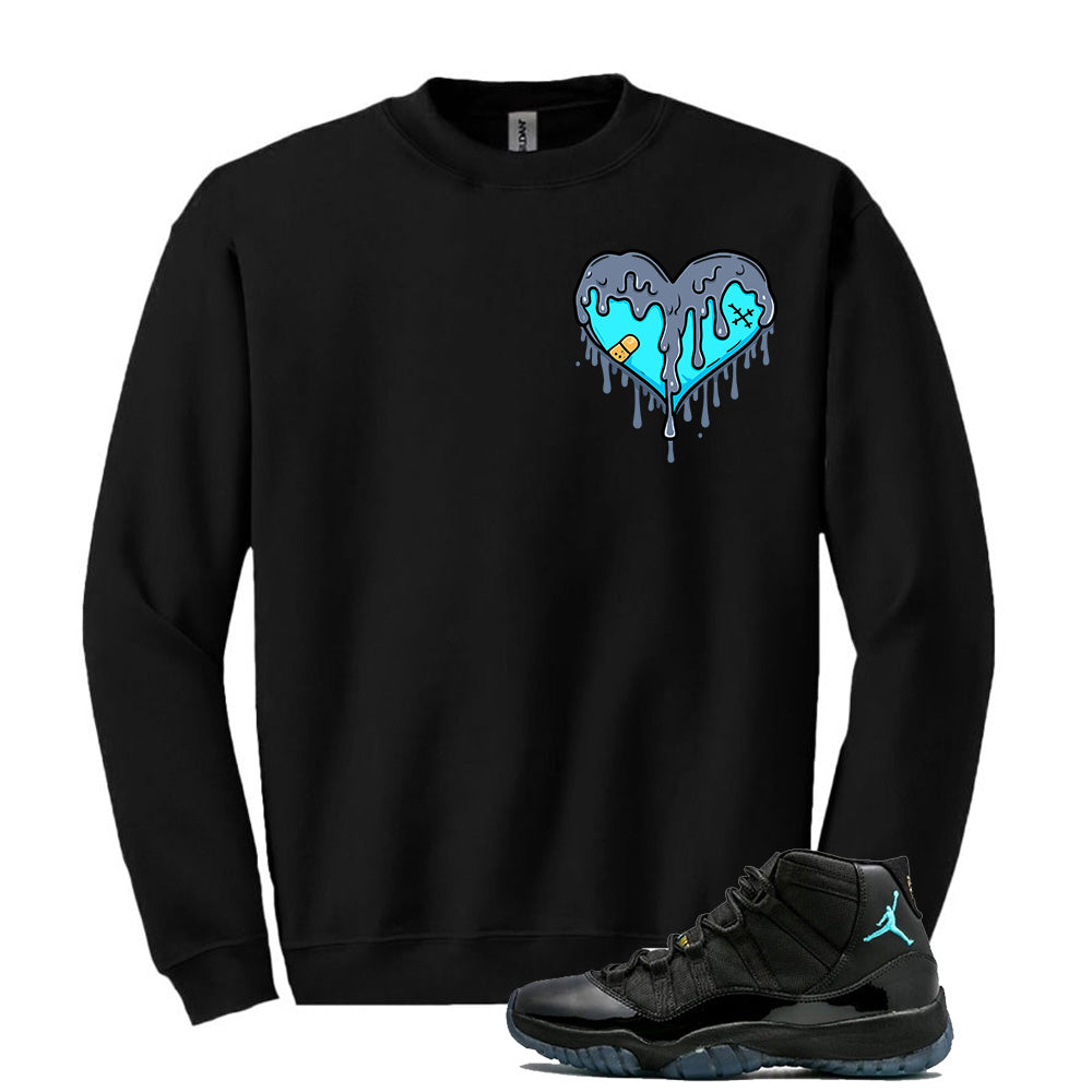 Jordan 11 Gamma Blue Dripping Heart Sweatshirt to Match 378037-006, Match Sneaker Tee