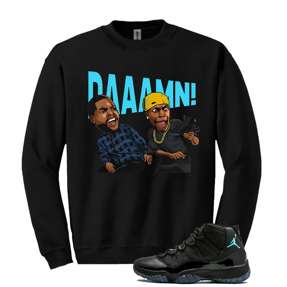 Jordan 11 Gamma Blue DAAAMN Sweatshirt to Match 378037-006 Match Sneaker Tee
