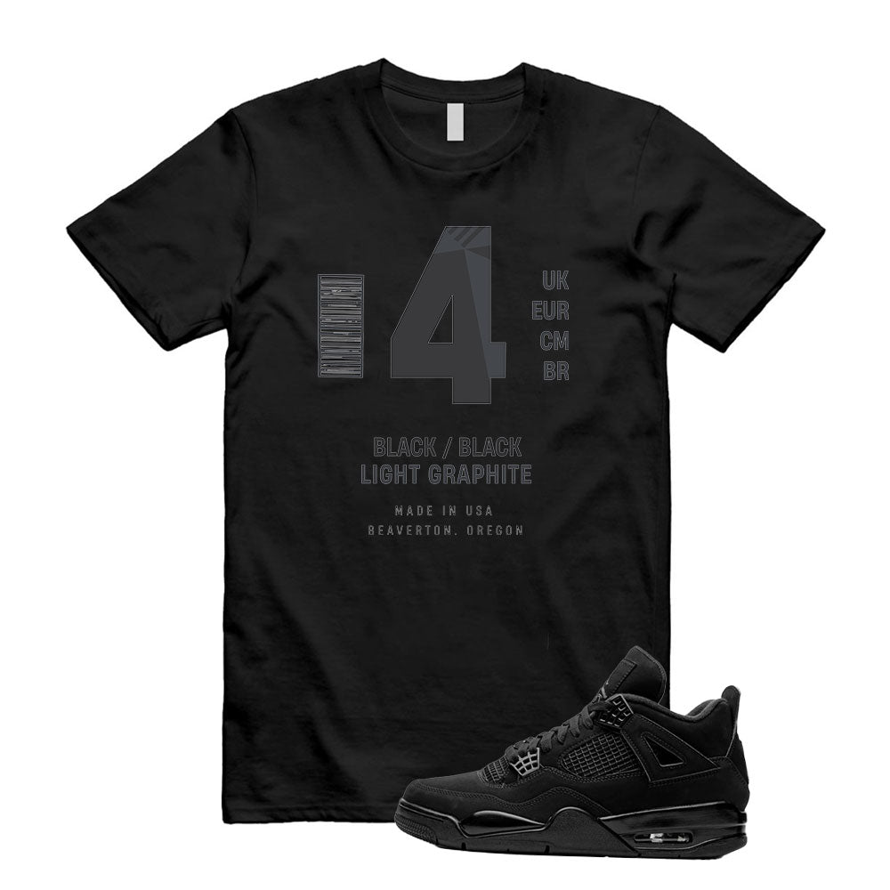 Air Jordan 4 Black Cat Black/Black Light Graphite Barcode 4 Shirt to Match CU1110-010 Match Sneaker Tee