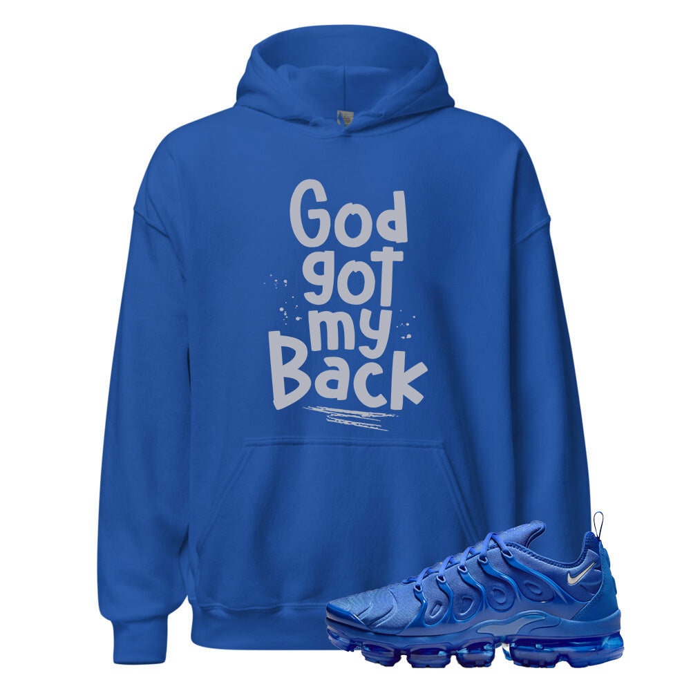 VaporMax Game Royal Blue Air Plus God Got My Back Hoodie, Match Sneaker Tee