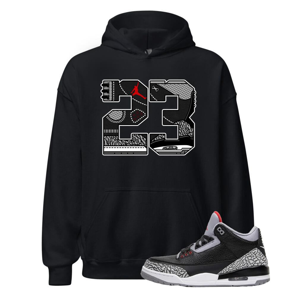 Air Jordan 3 Retro OG Black Cement Shirt to Match Varsity 23 Patch Design Hoodie DN3707-010 Match Sneaker Tee