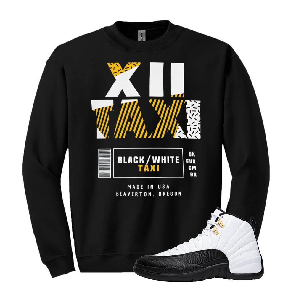 Air Jordan 12 Taxi Shirt to Match XII Taxi UK EUR CM BR Black White Sweatshirt 130690-125 Match Sneaker Tee