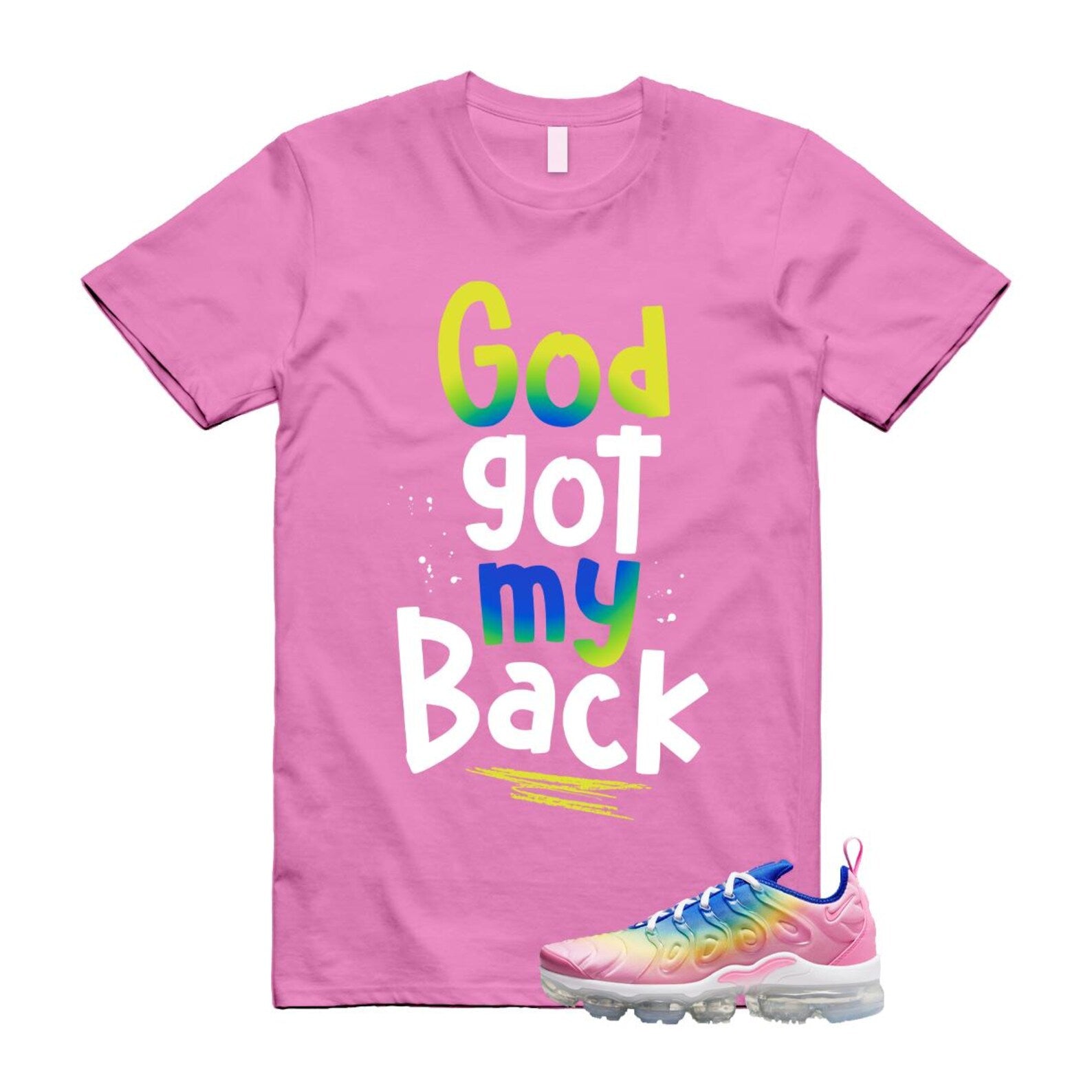VaporMax Rainbow Air Plus Pink Spell Spring Green Racer Blue Citron Pulse T Shirt Match GOD T-Shirt, Sneaker Match Tee