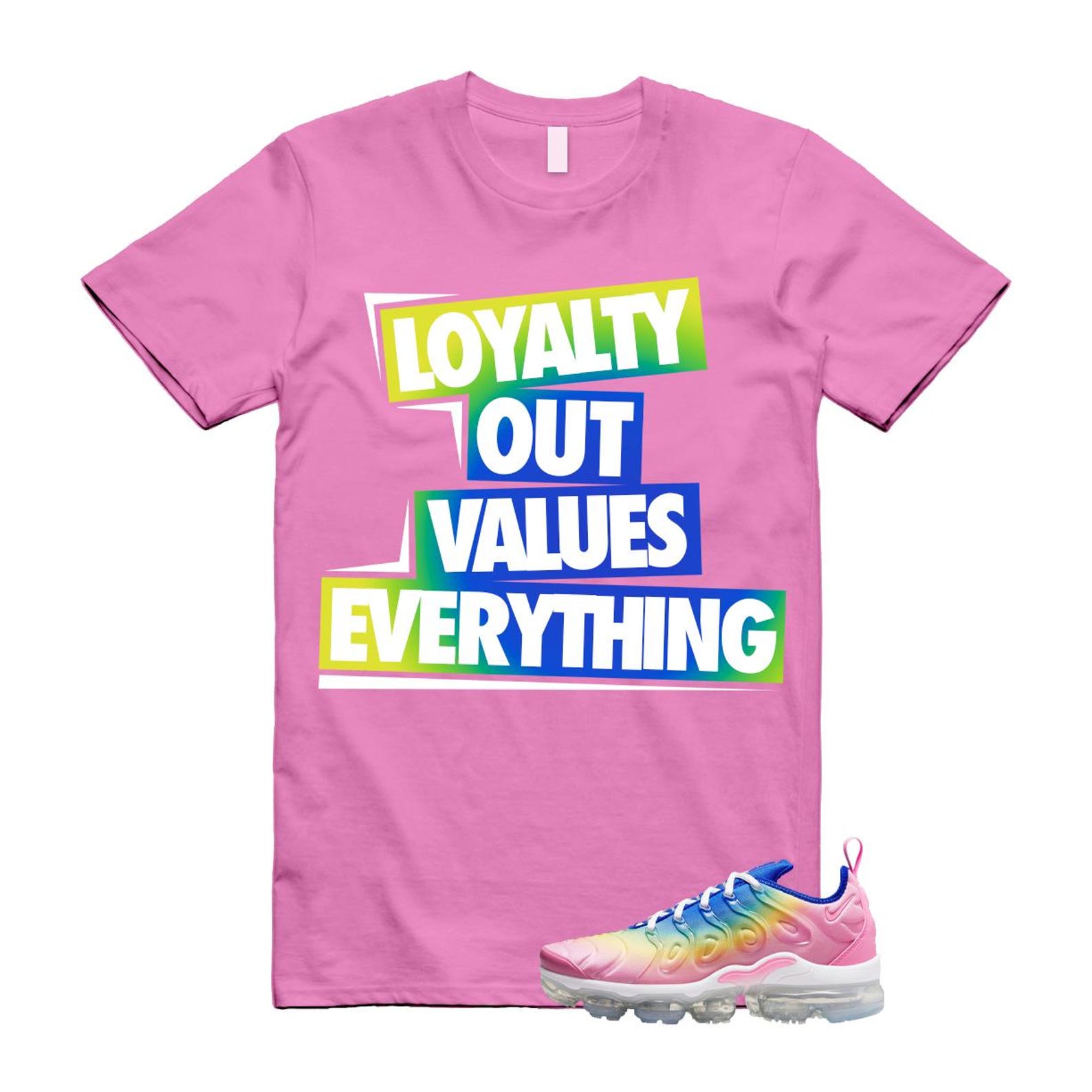 VaporMax Rainbow Air Plus Pink Spell Spring Green Racer Blue Citron Pulse T Shirt Match LOVE T-Shirt, Sneaker Match Tee