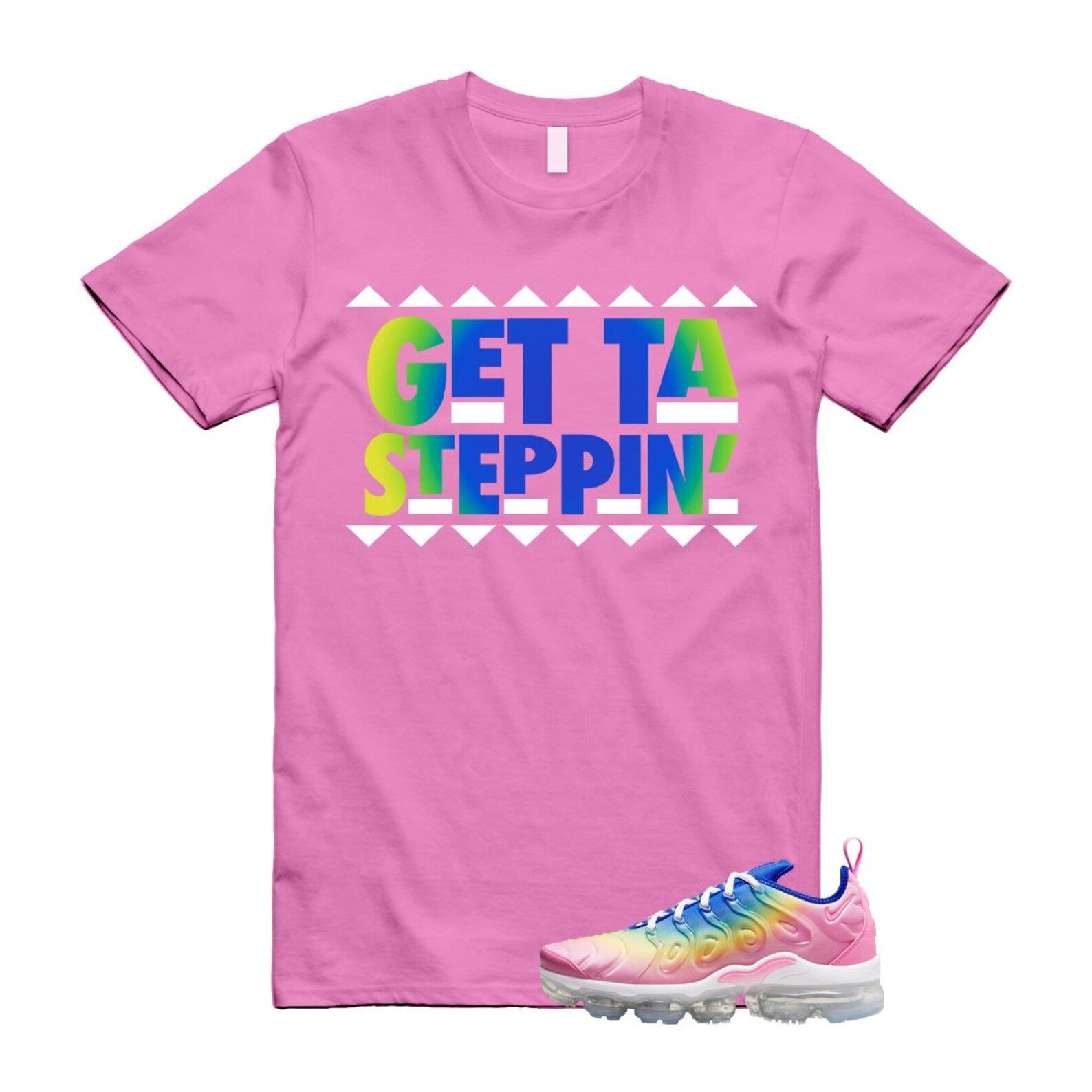 VaporMax Rainbow Air Plus Pink Spell Spring Green Racer Blue Citron Pulse T Shirt Match GET T-Shirt, Sneaker Match Tee