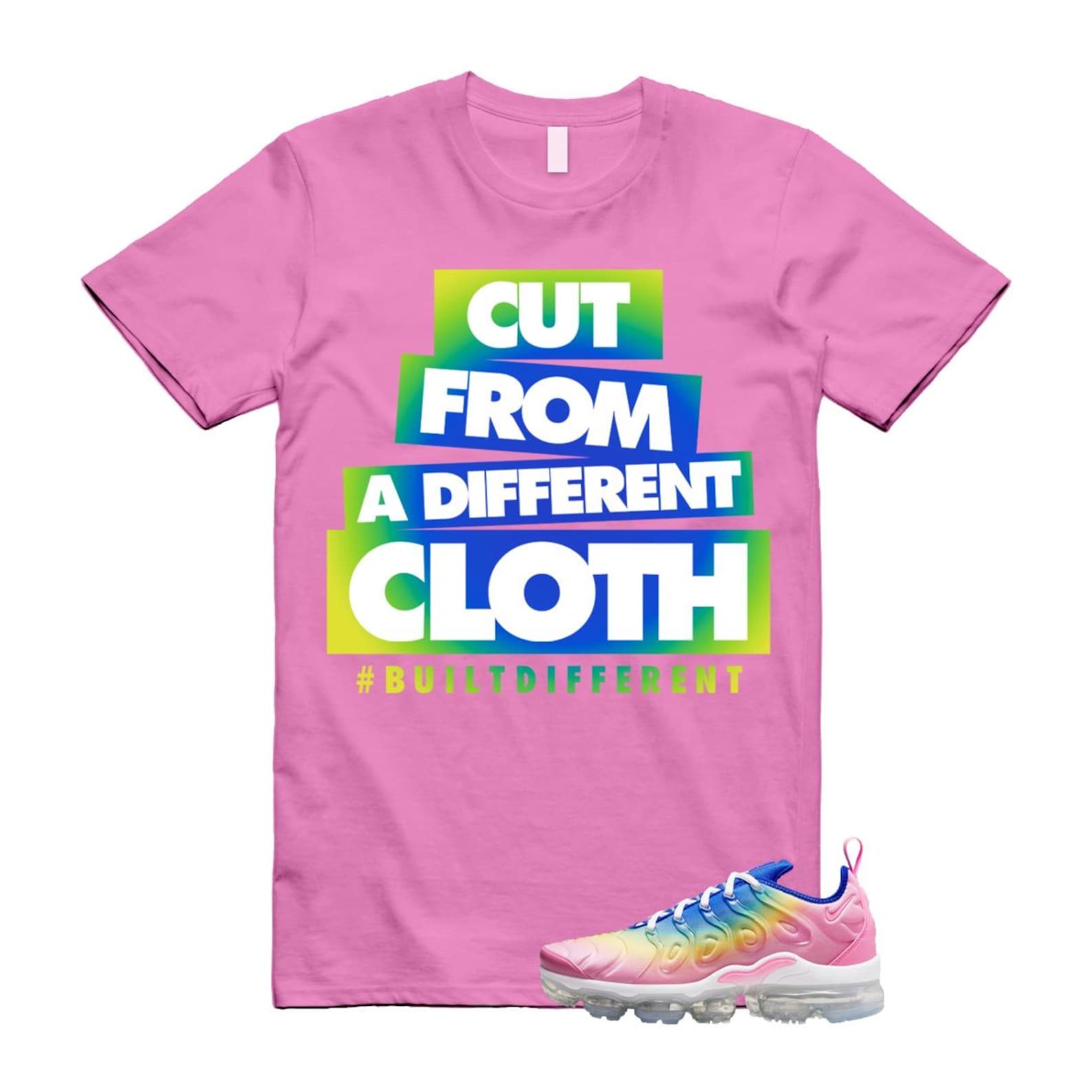 VaporMax Rainbow Air Plus Pink Spell Spring Green Racer Blue Citron Pulse T Shirt Match CLOTH T-Shirt, Sneaker Match Tee