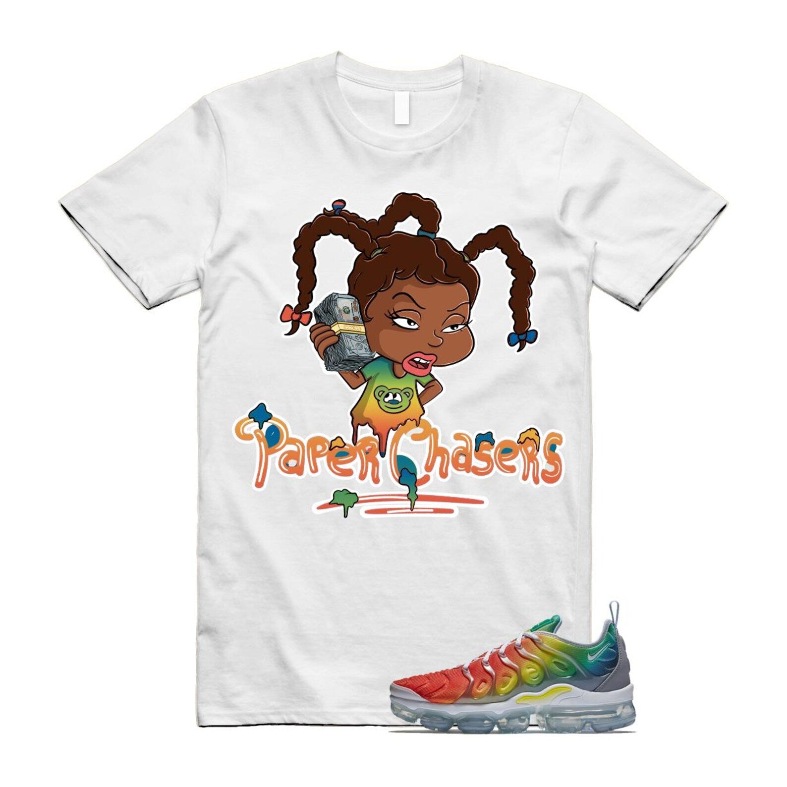 VaporMax Rainbow Air Plus White Neptune Blue Dynamic Yellow T Shirt Match PC T-Shirt, Sneaker Match Tee