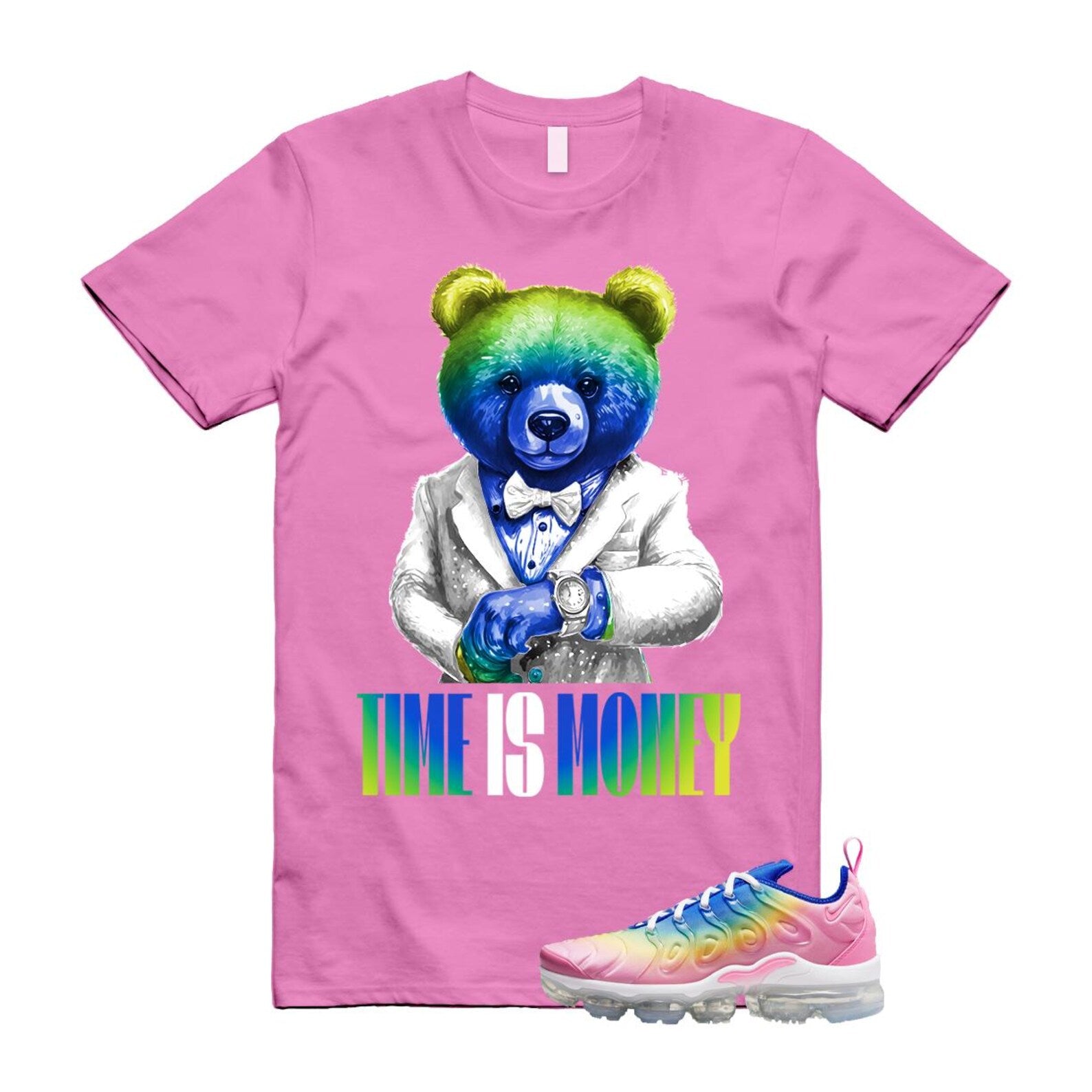 VaporMax Rainbow Air Plus Pink Spell Spring Green Racer Blue Citron Pulse T Shirt Match TIM T-Shirt, Sneaker Match Tee