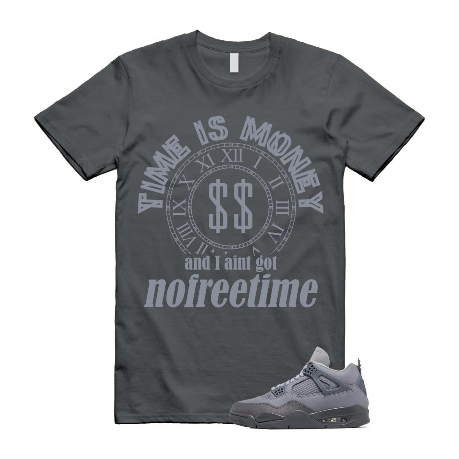 4 Wet Cement Smoke Iron Grey Retro SE T Shirt Match FREE TIME T-Shirt, Sneaker Match Tee