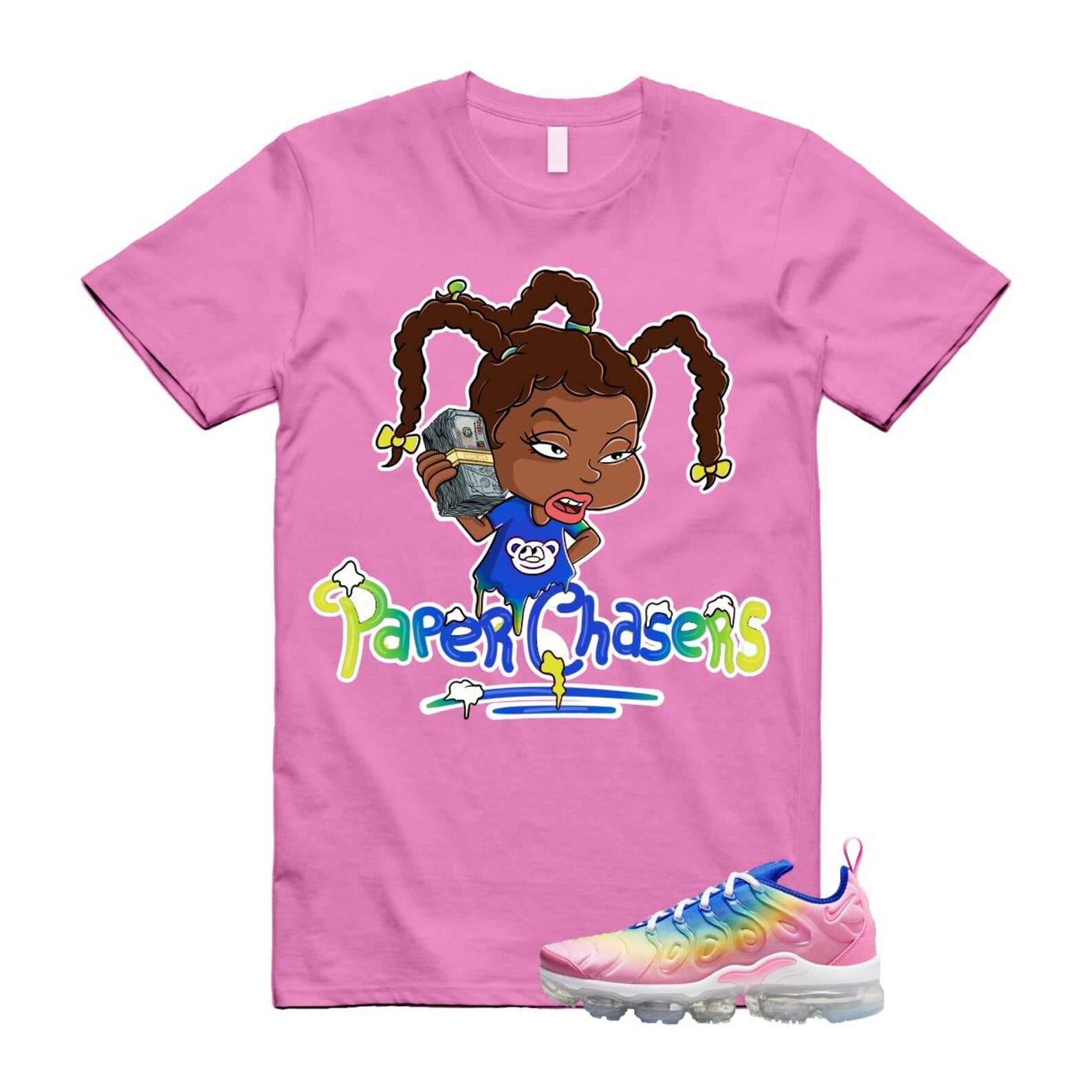 VaporMax Rainbow Air Plus Pink Spell Spring Green Racer Blue Citron Pulse T Shirt Match PC T-Shirt, Sneaker Match Tee