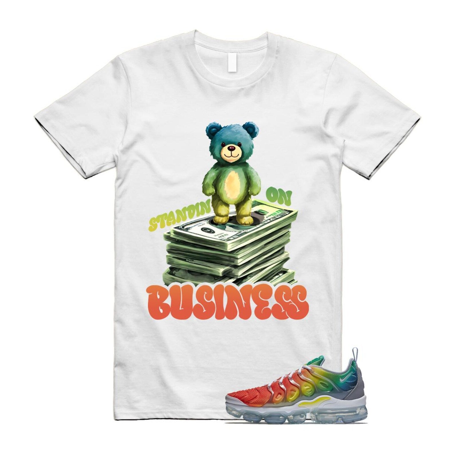 VaporMax Rainbow Air Plus White Neptune Blue Dynamic Yellow T Shirt Match SB2 T-Shirt, Sneaker Match Tee