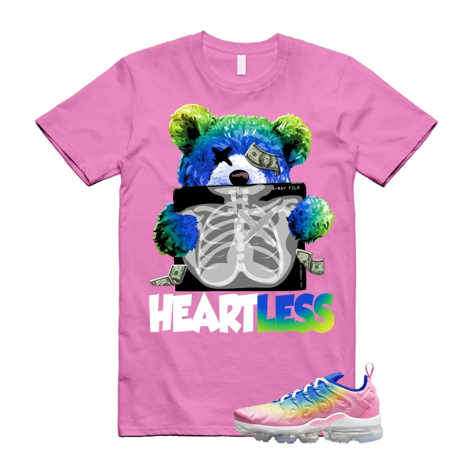 VaporMax Rainbow Air Plus Pink Spell Spring Green Racer Blue Citron Pulse T Shirt Match HEART T-Shirt, Sneaker Match Tee