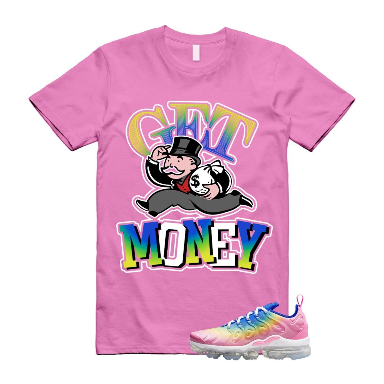 VaporMax Rainbow Air Plus Pink Spell Spring Green Racer Blue Citron Pulse T Shirt Match GM T-Shirt, Sneaker Match Tee