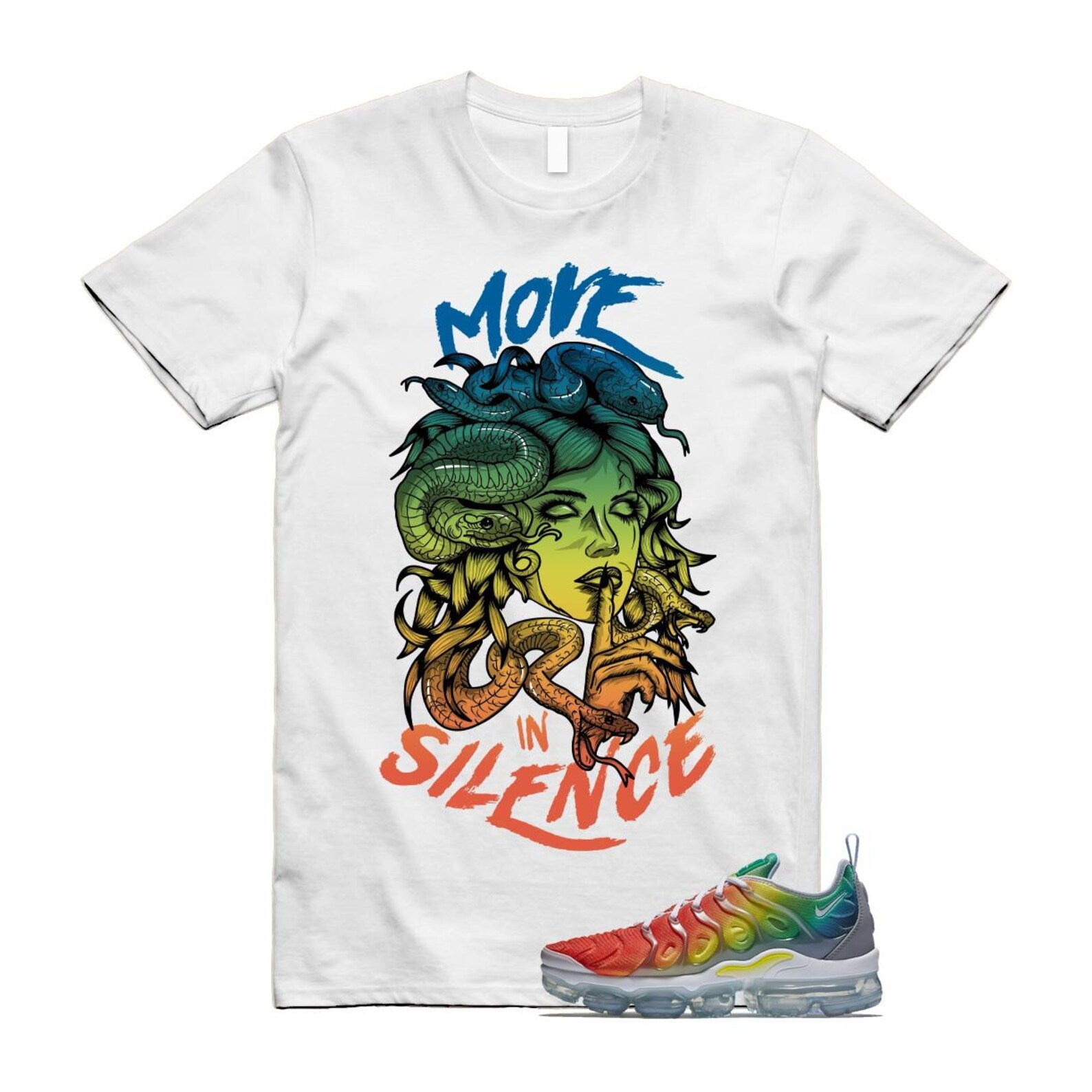 VaporMax Rainbow Air Plus White Neptune Blue Dynamic Yellow T Shirt Match MIS T-Shirt, Sneaker Match Tee