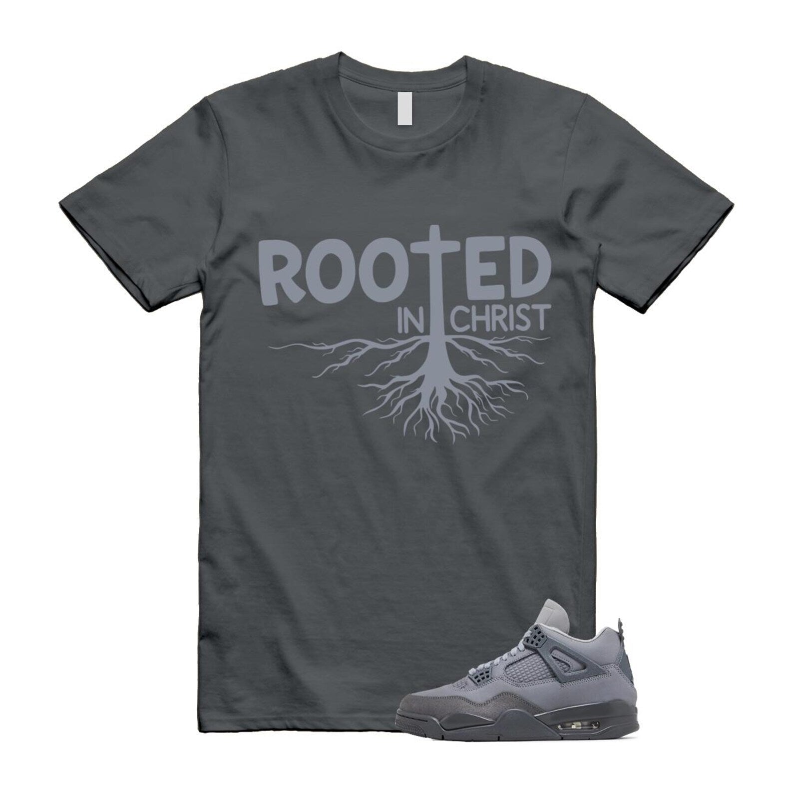 4 Wet Cement Smoke Iron Grey Retro SE T Shirt Match ROOTED T-Shirt, Sneaker Match Tee