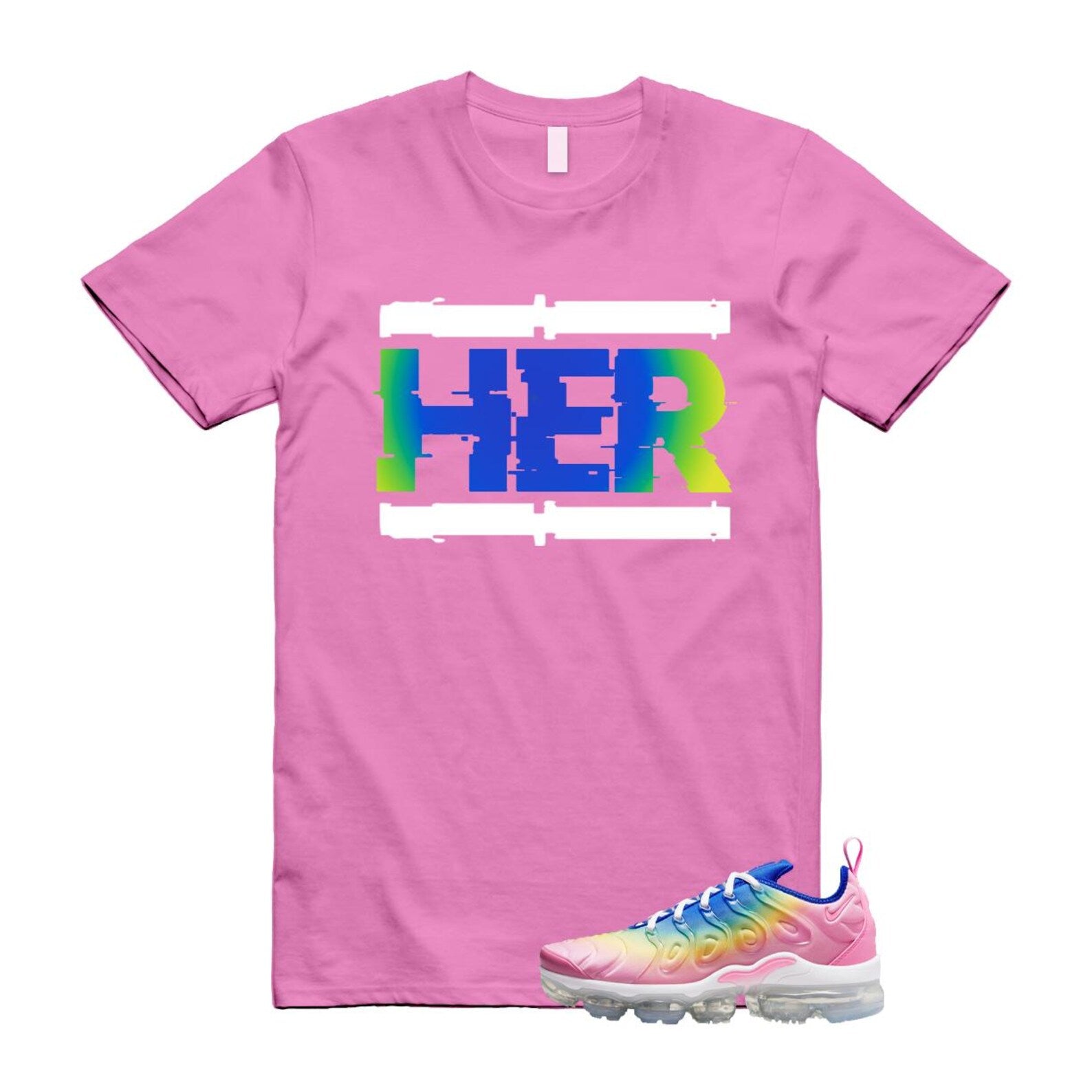 VaporMax Rainbow Air Plus Pink Spell Spring Green Racer Blue Citron Pulse T Shirt Match HER T-Shirt, Sneaker Match Tee