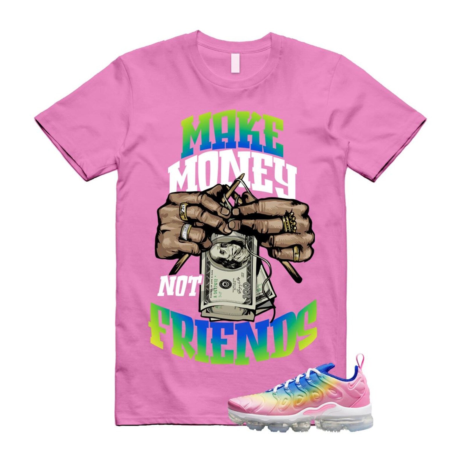 VaporMax Rainbow Air Plus Pink Spell Spring Green Racer Blue Citron Pulse T Shirt Match MM T-Shirt, Sneaker Match Tee
