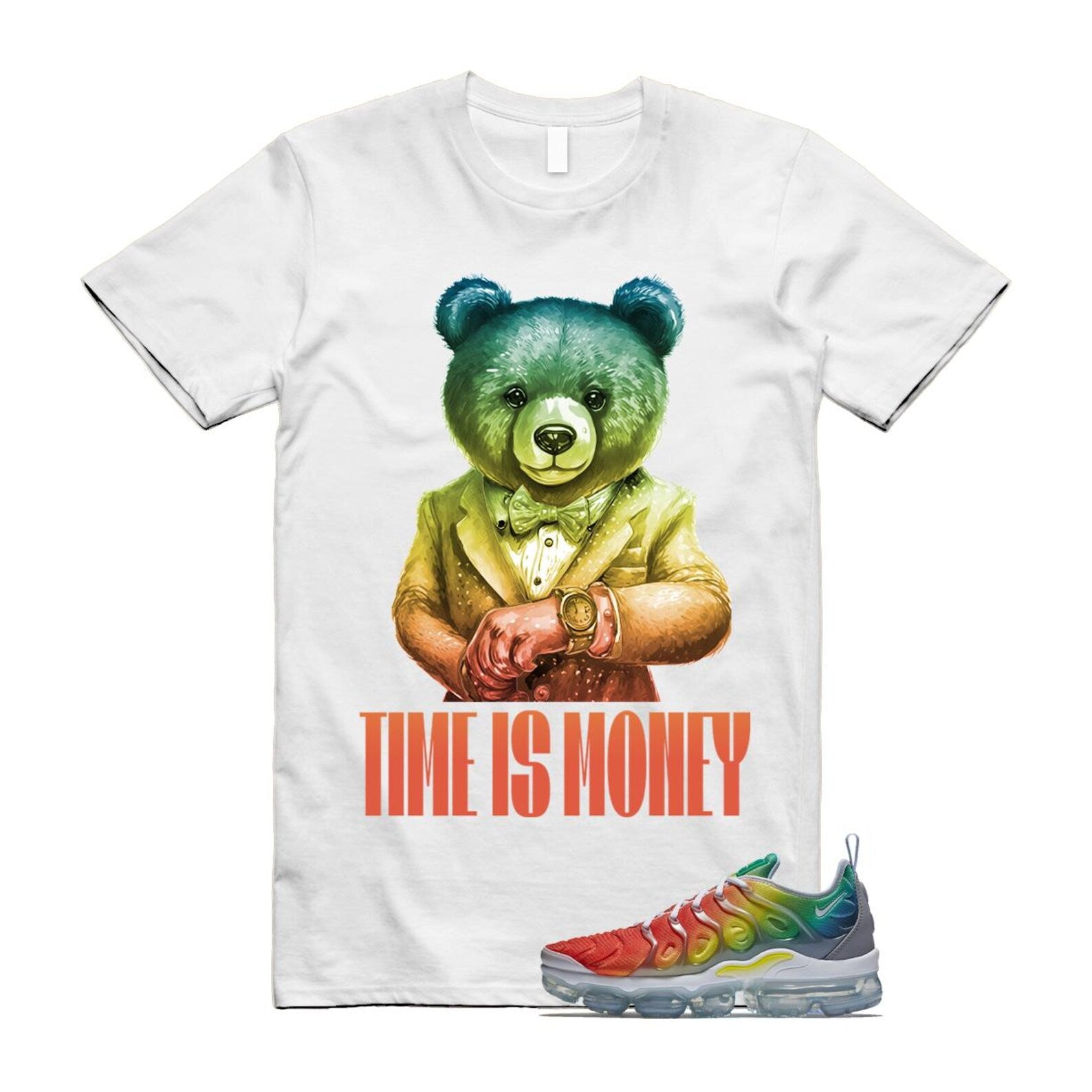 VaporMax Rainbow Air Plus White Neptune Blue Dynamic Yellow T Shirt Match TIM T-Shirt, Sneaker Match Tee