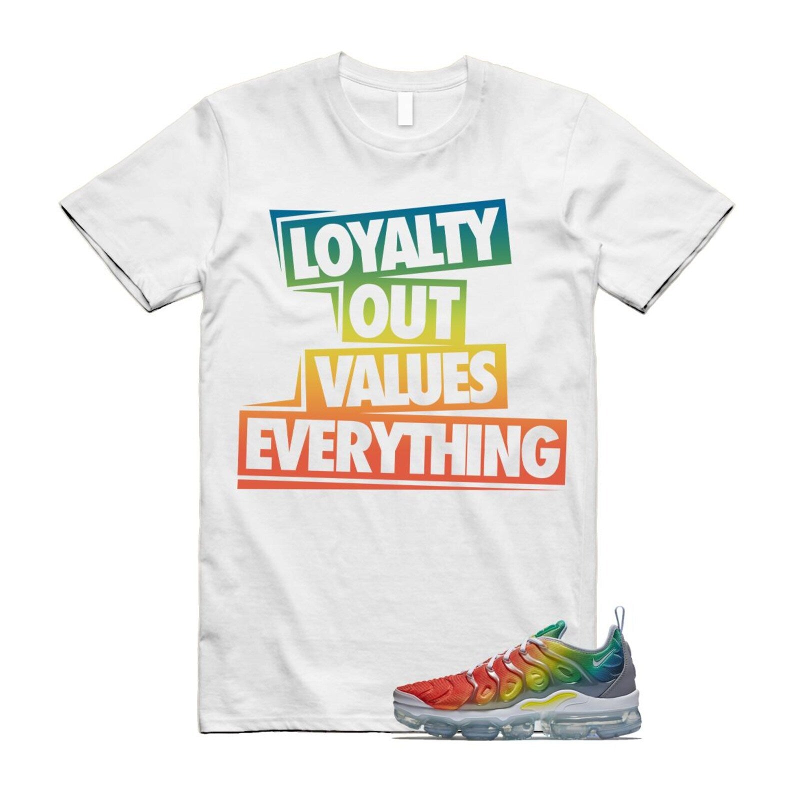 VaporMax Rainbow Air Plus White Neptune Blue Dynamic Yellow T Shirt Match LOVE T-Shirt, Sneaker Match Tee