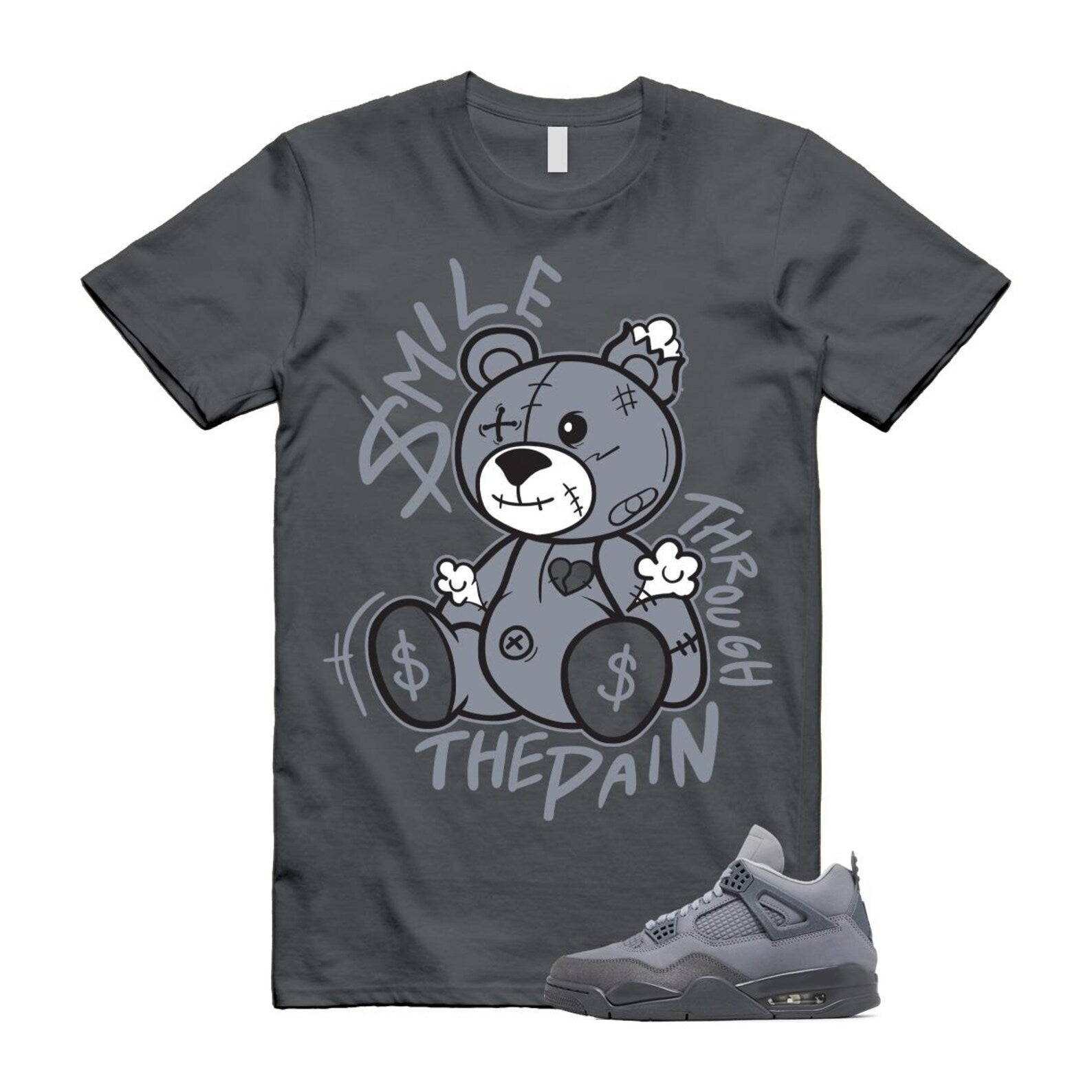 4 Wet Cement Smoke Iron Grey Retro SE T Shirt Match Smile Through The Pain T-Shirt, Sneaker Match Tee