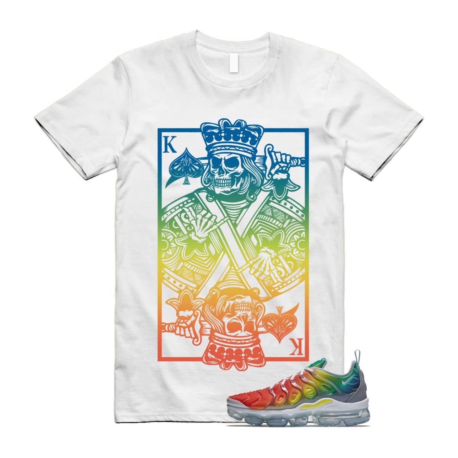 VaporMax Rainbow Air Plus White Neptune Blue Dynamic Yellow T Shirt Match KC T-Shirt, Sneaker Match Tee