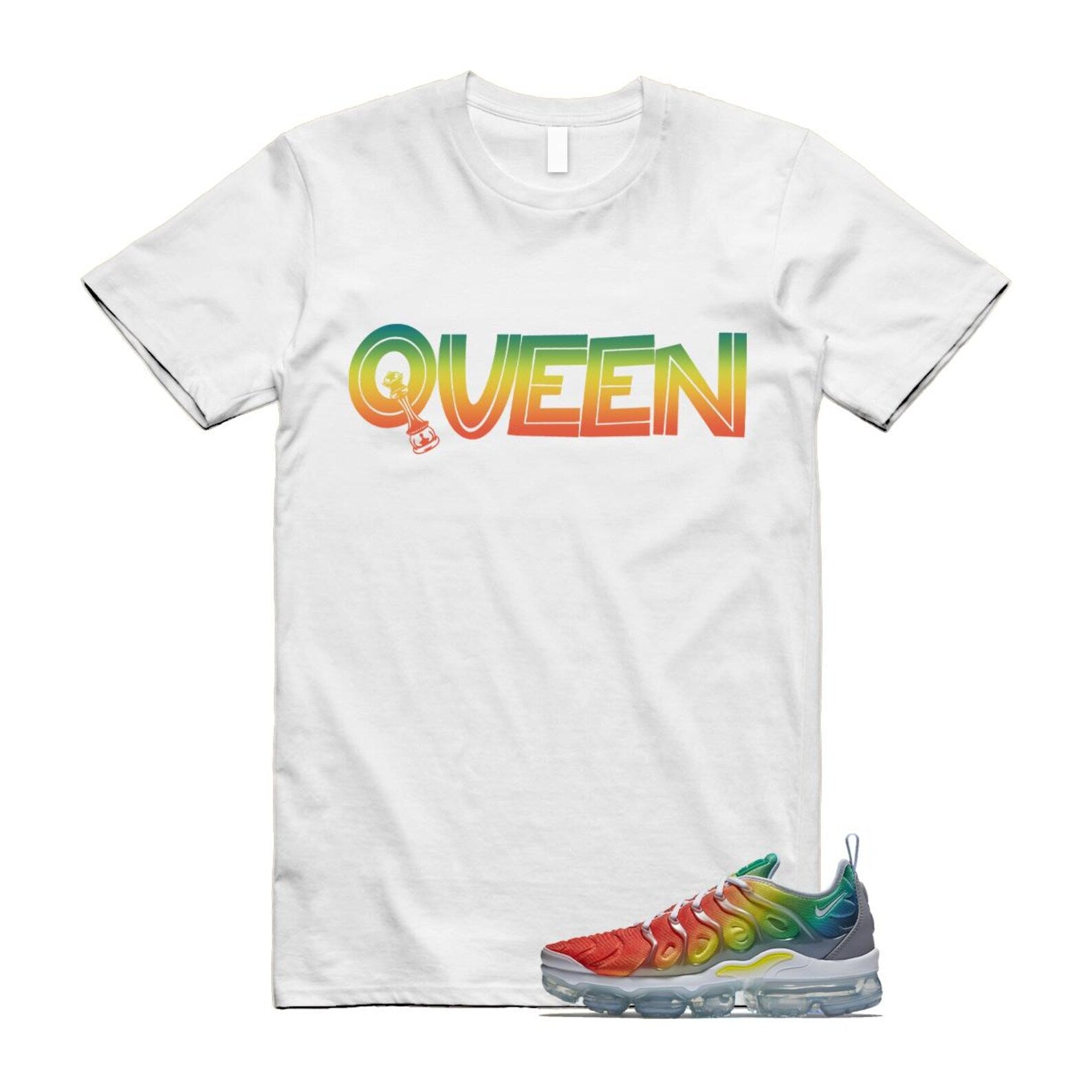 VaporMax Rainbow Air Plus White Neptune Blue Dynamic Yellow T Shirt Match QUEEN T-Shirt, Sneaker Match Tee