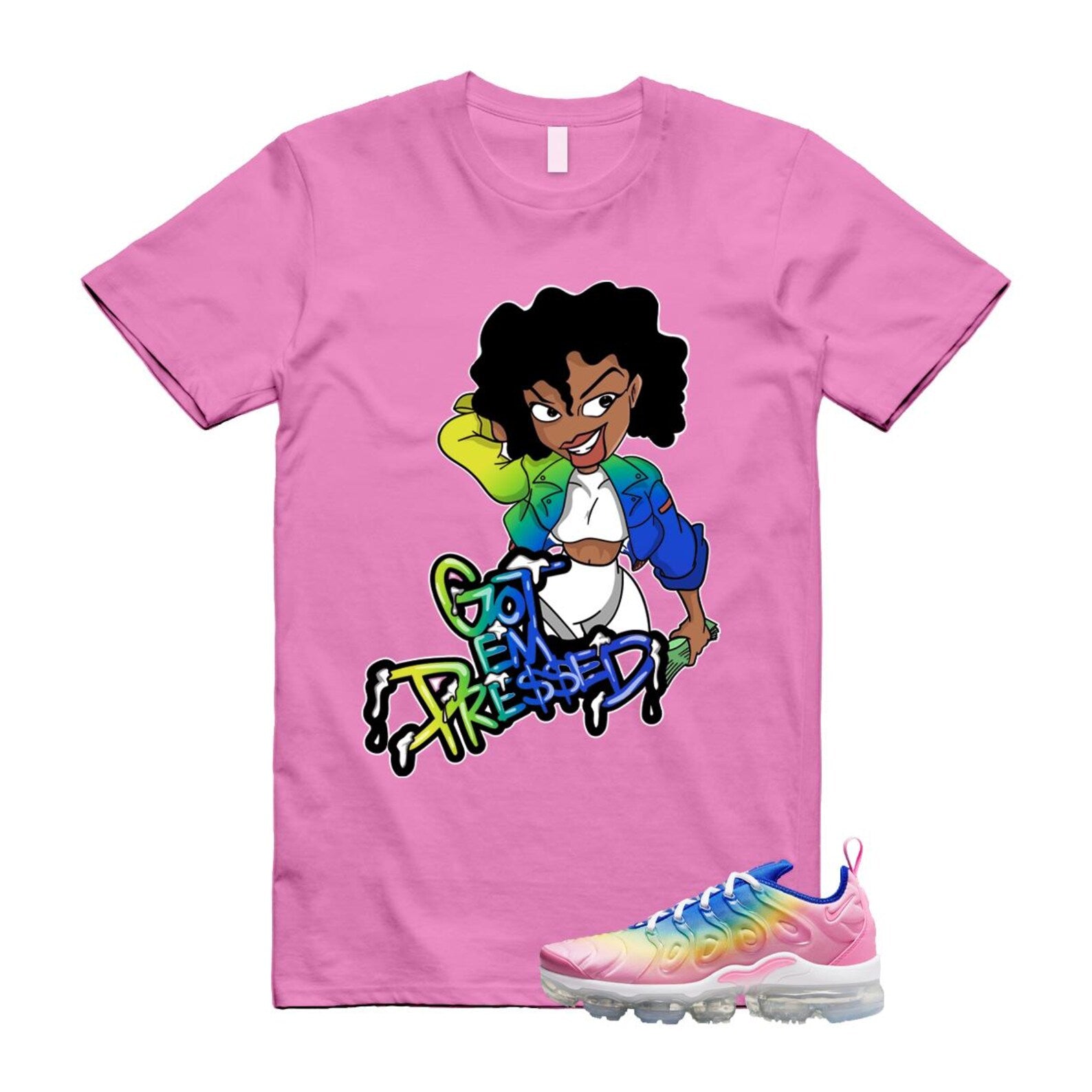 VaporMax Rainbow Air Plus Pink Spell Spring Green Racer Blue Citron Pulse T Shirt Match PRESSED T-Shirt, Sneaker Match Tee