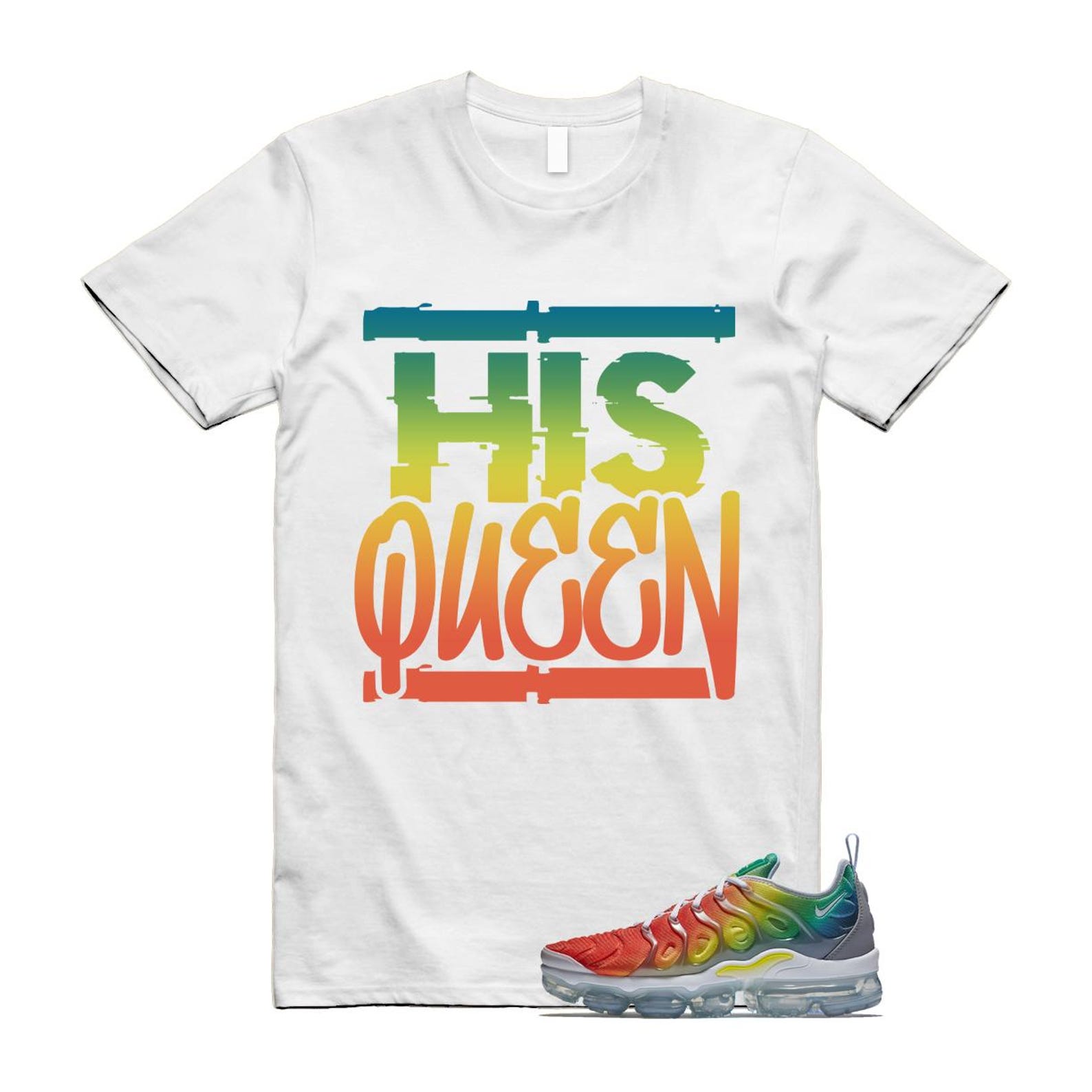 VaporMax Rainbow Air Plus White Neptune Blue Dynamic Yellow T Shirt Match HQ T-Shirt, Sneaker Match Tee