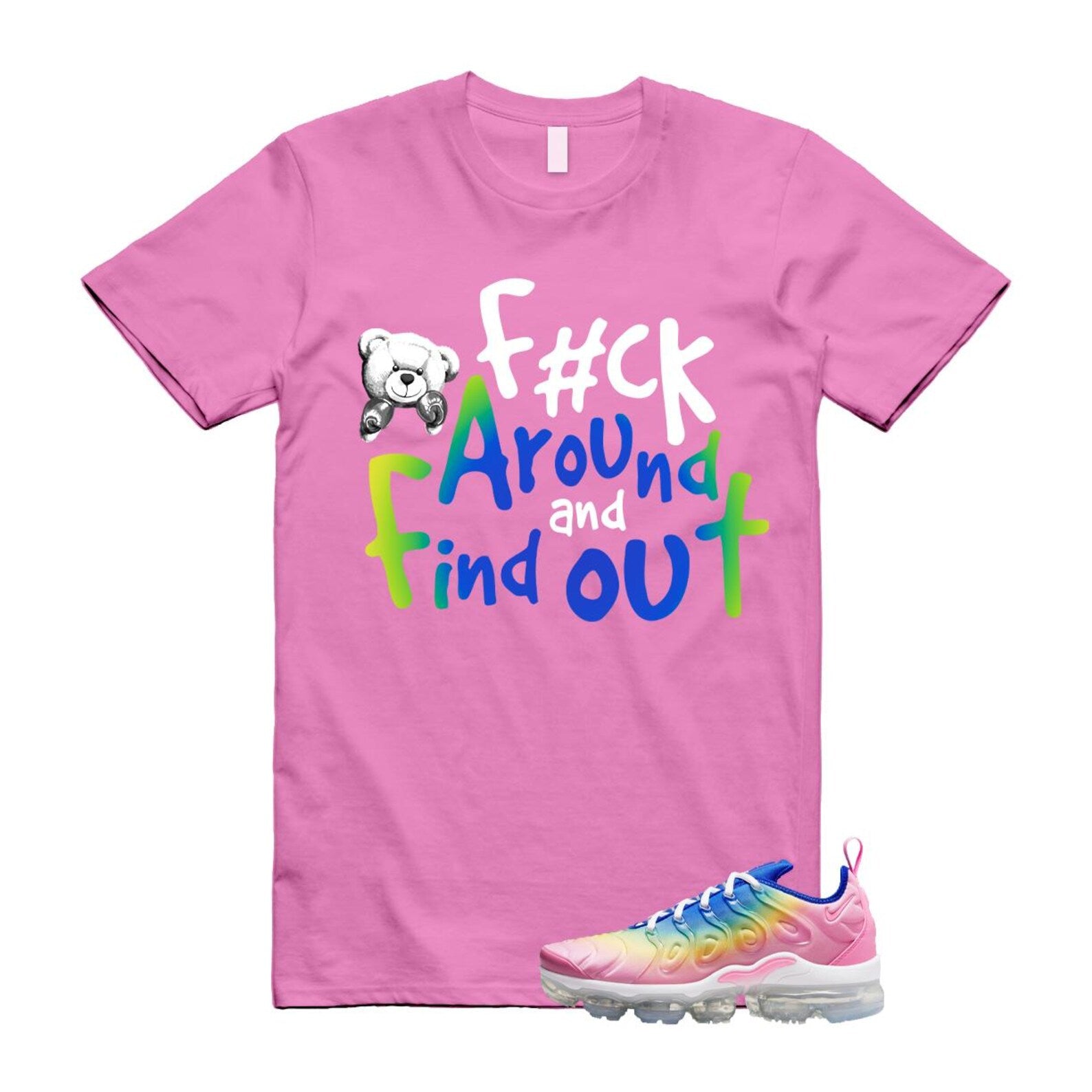 VaporMax Rainbow Air Plus Pink Spell Spring Green Racer Blue Citron Pulse T Shirt Match FCK T-Shirt, Sneaker Match Tee