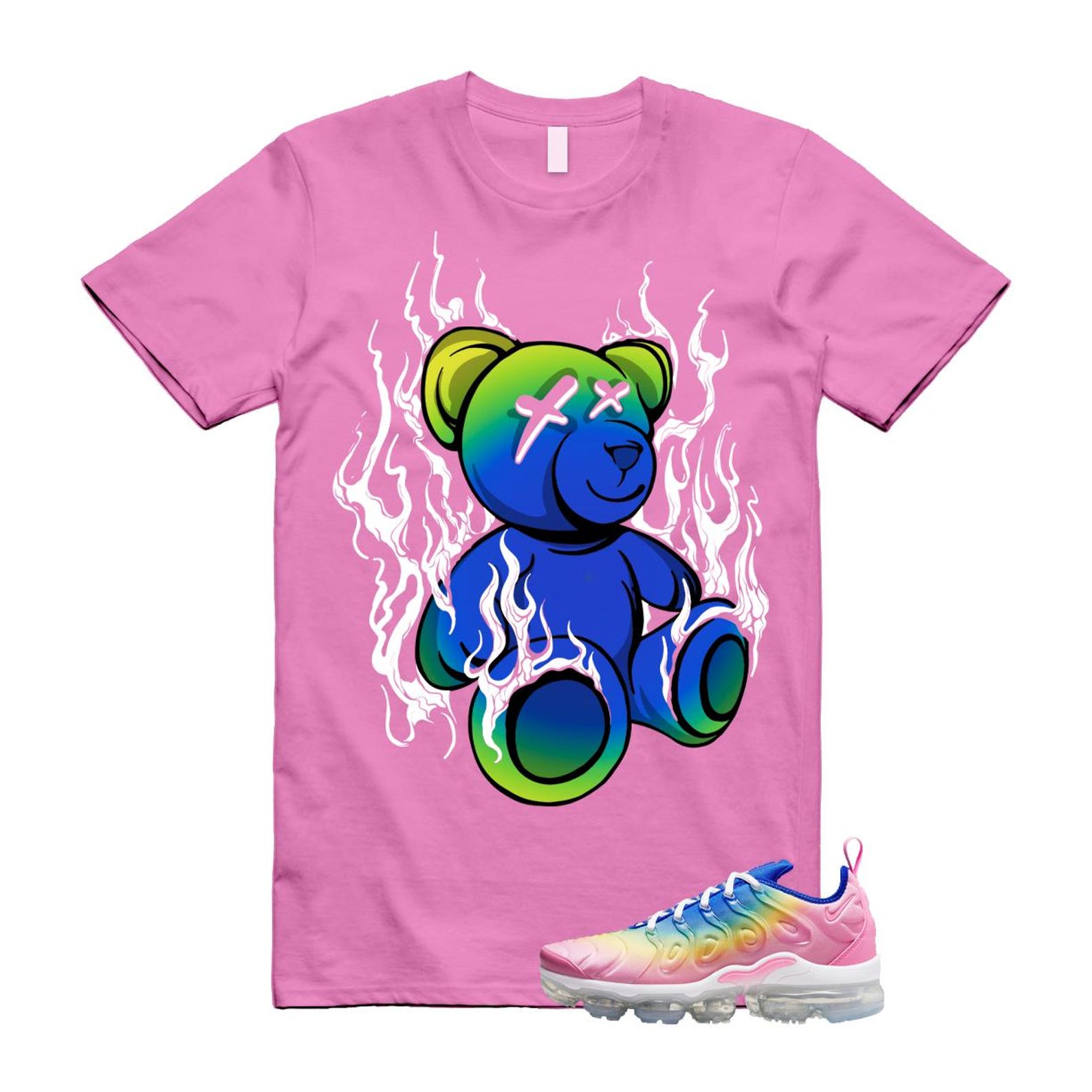 VaporMax Rainbow Air Plus Pink Spell Spring Green Racer Blue Citron Pulse T Shirt Match LIT T-Shirt, Sneaker Match Tee