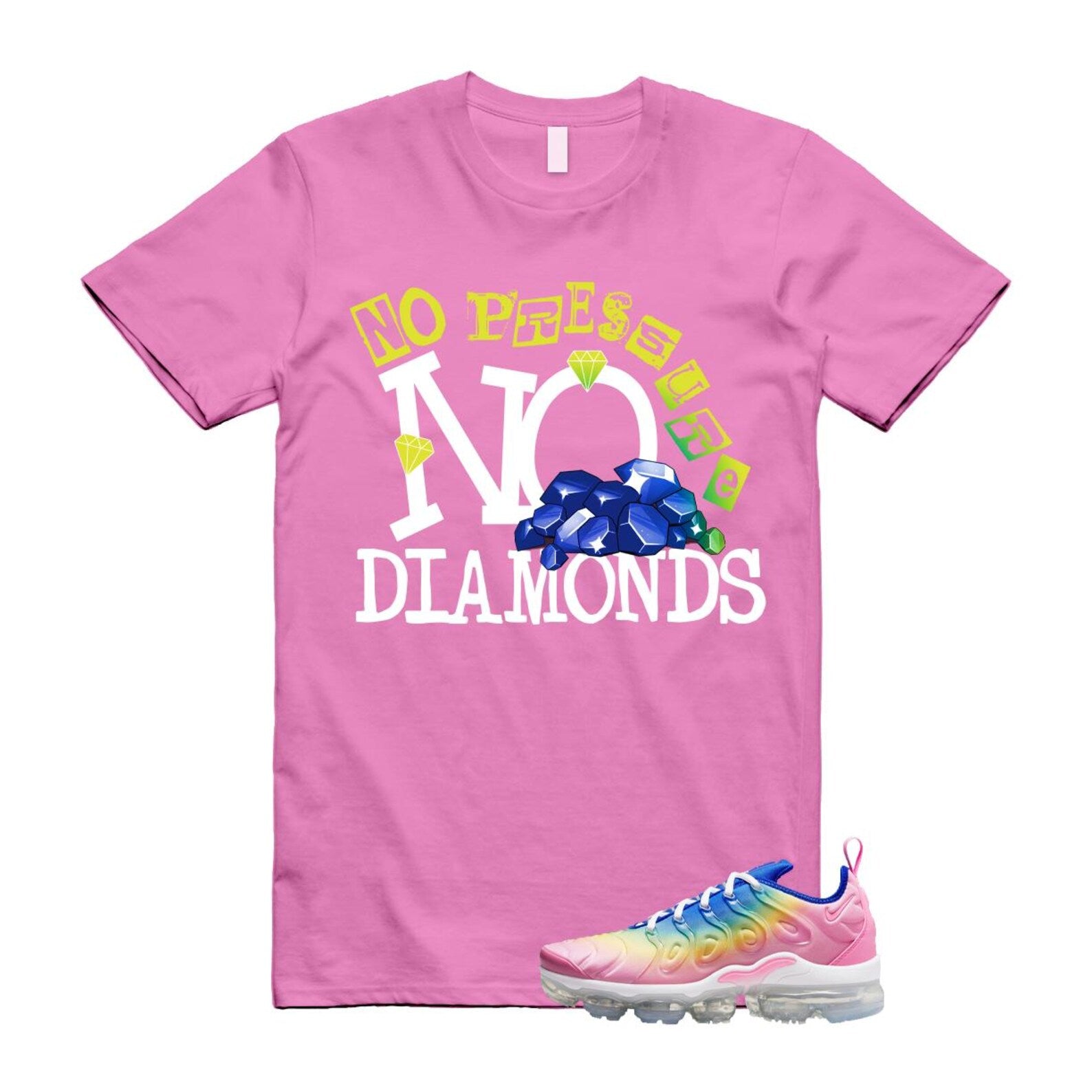 VaporMax Rainbow Air Plus Pink Spell Spring Green Racer Blue Citron Pulse T Shirt Match DIAMOND T-Shirt, Sneaker Match Tee