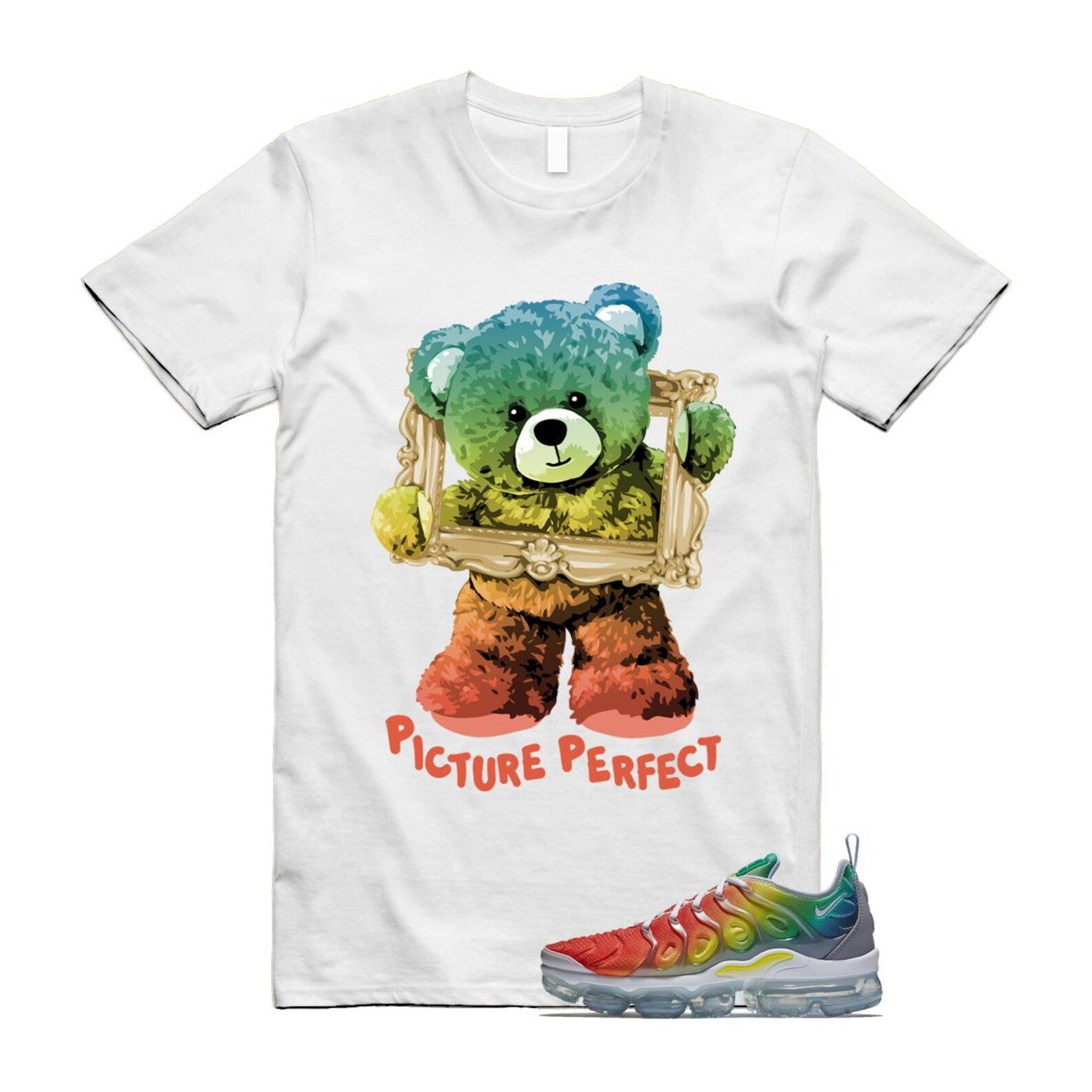 VaporMax Rainbow Air Plus White Neptune Blue Dynamic Yellow T Shirt Match PIC T-Shirt, Sneaker Match Tee