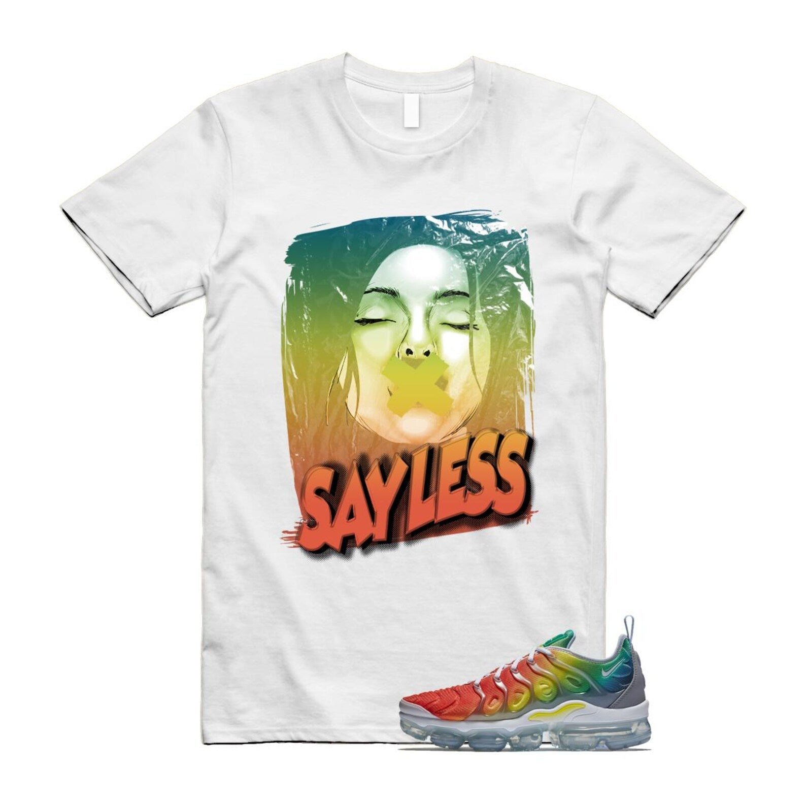 VaporMax Rainbow Air Plus White Neptune Blue Dynamic Yellow T Shirt Match SL T-Shirt, Sneaker Match Tee