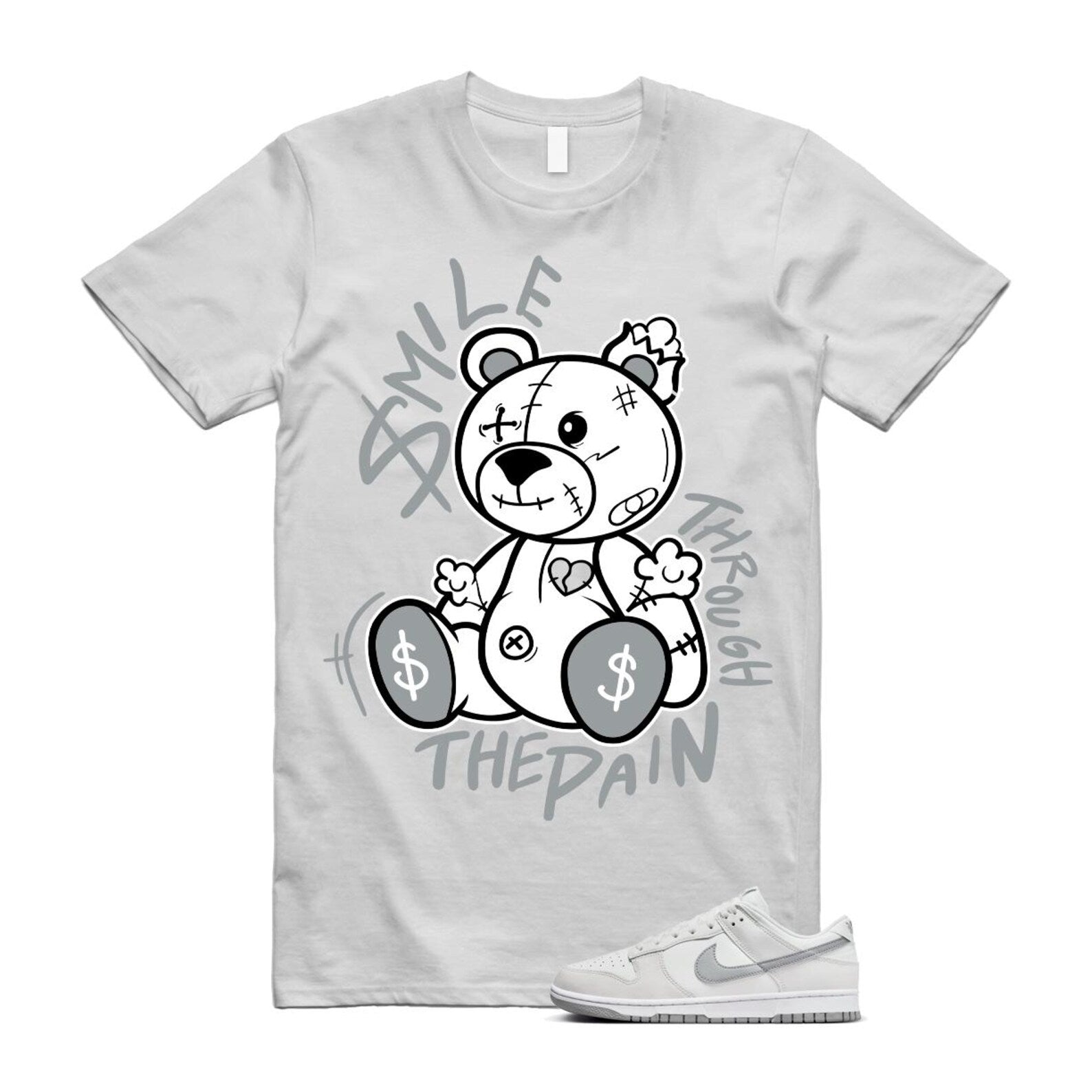 Dunk Summit White Light Smoke Grey Platinum Tint Low Retro T Shirt Match Smile Through The Pain T-Shirt, Sneaker Match Tee