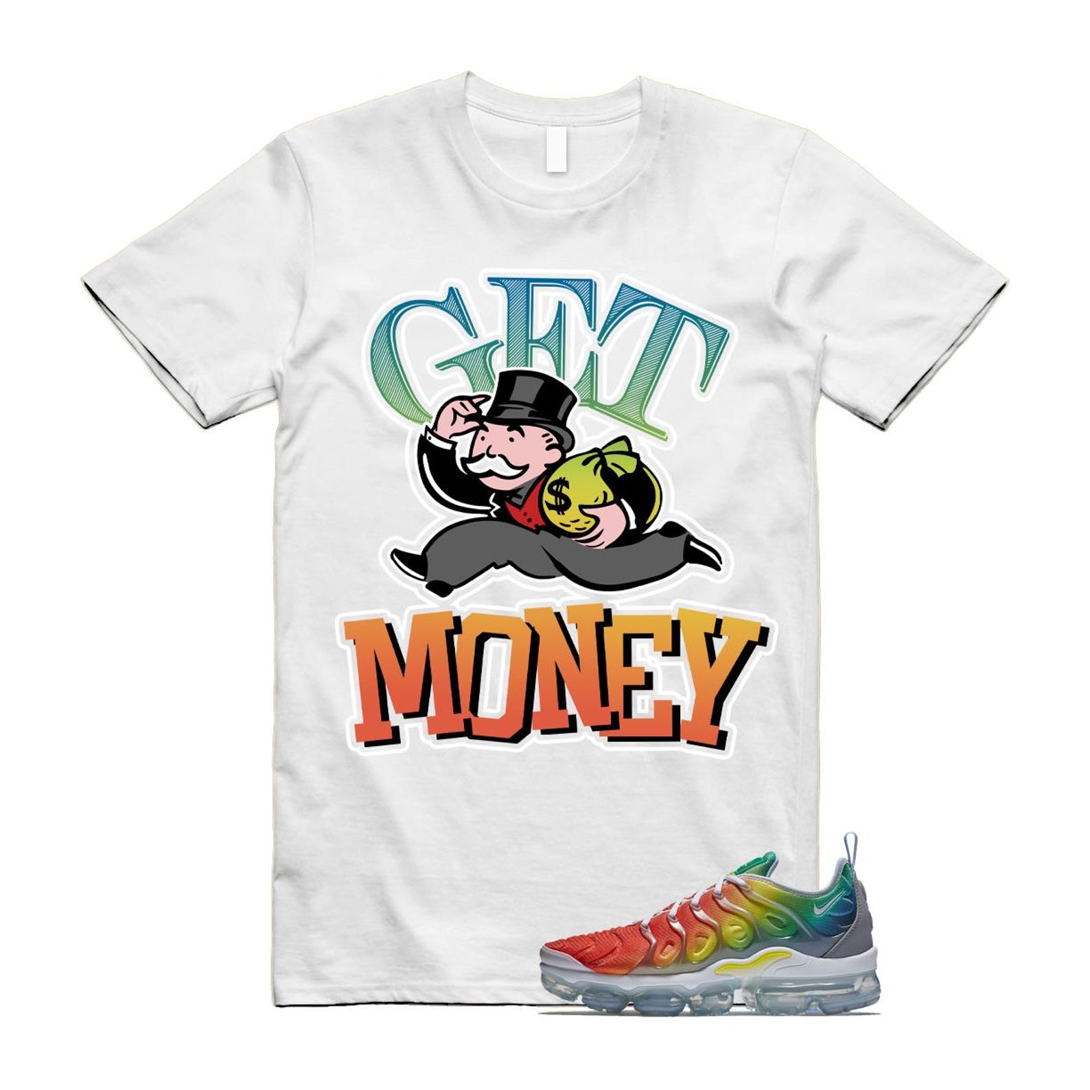 VaporMax Rainbow Air Plus White Neptune Blue Dynamic Yellow T Shirt Match GM T-Shirt, Sneaker Match Tee