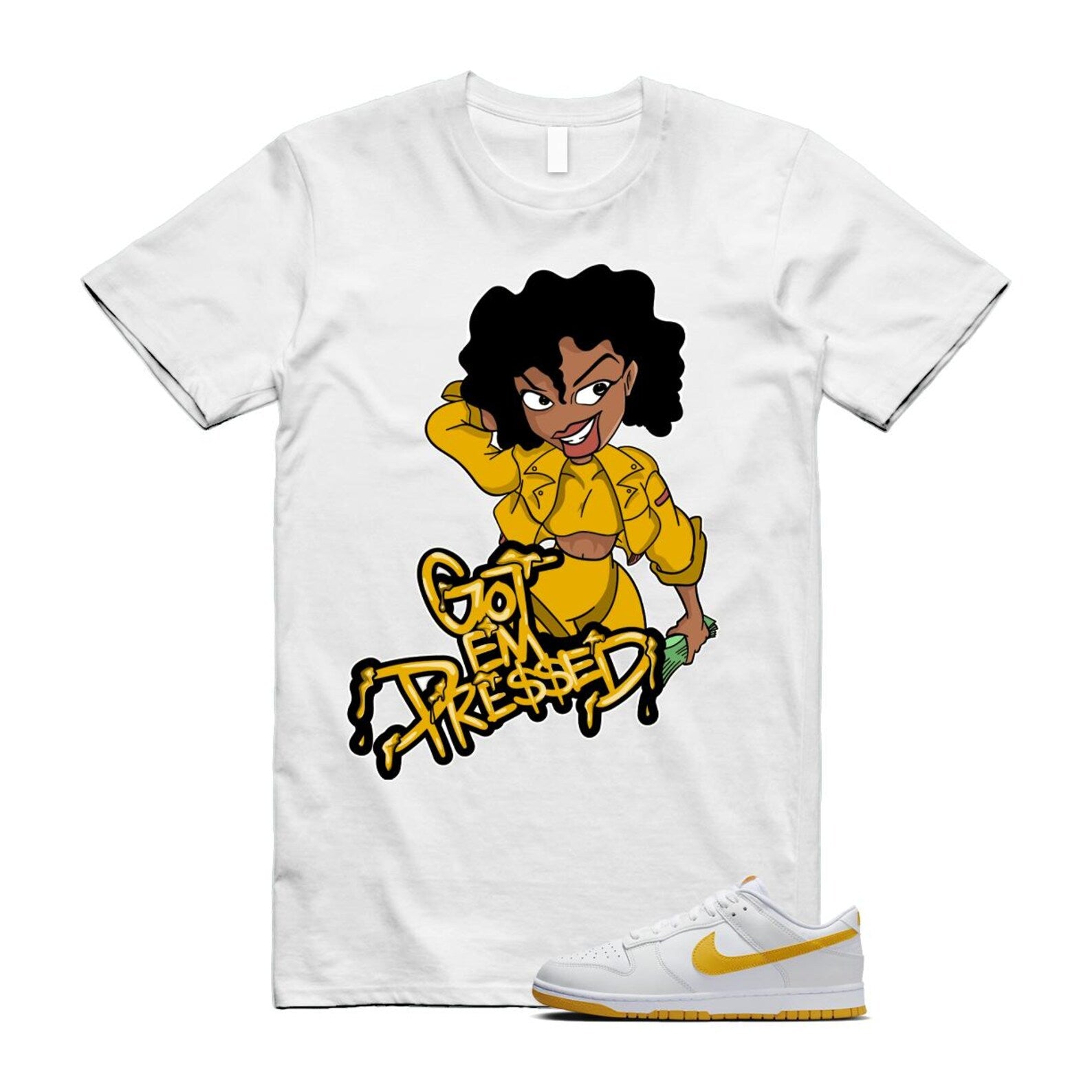 Dunk White University Gold Low T Shirt Match PRESSED T-Shirt, Sneaker Match Tee