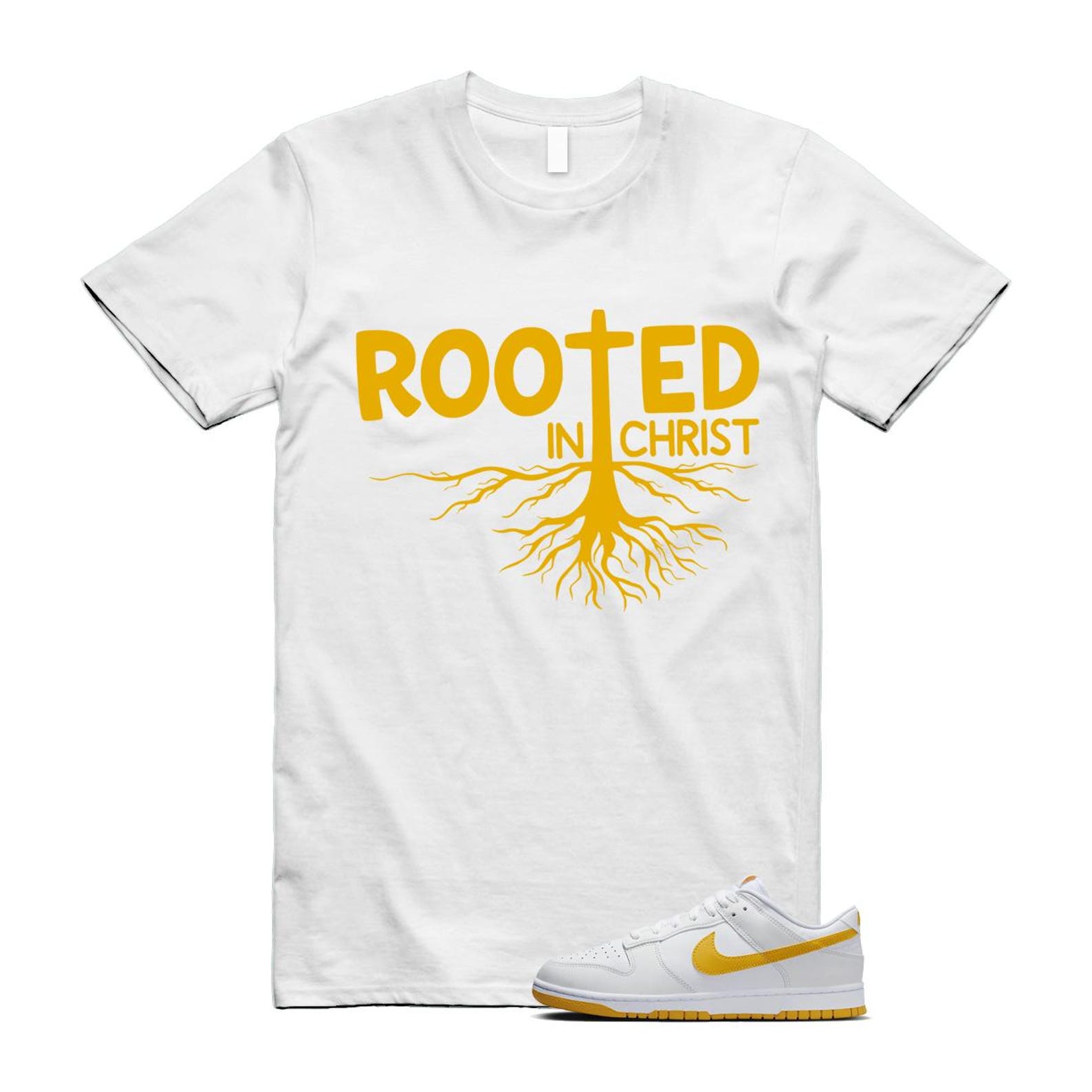 Dunk White University Gold Low T Shirt Match ROOTED T-Shirt, Sneaker Match Tee