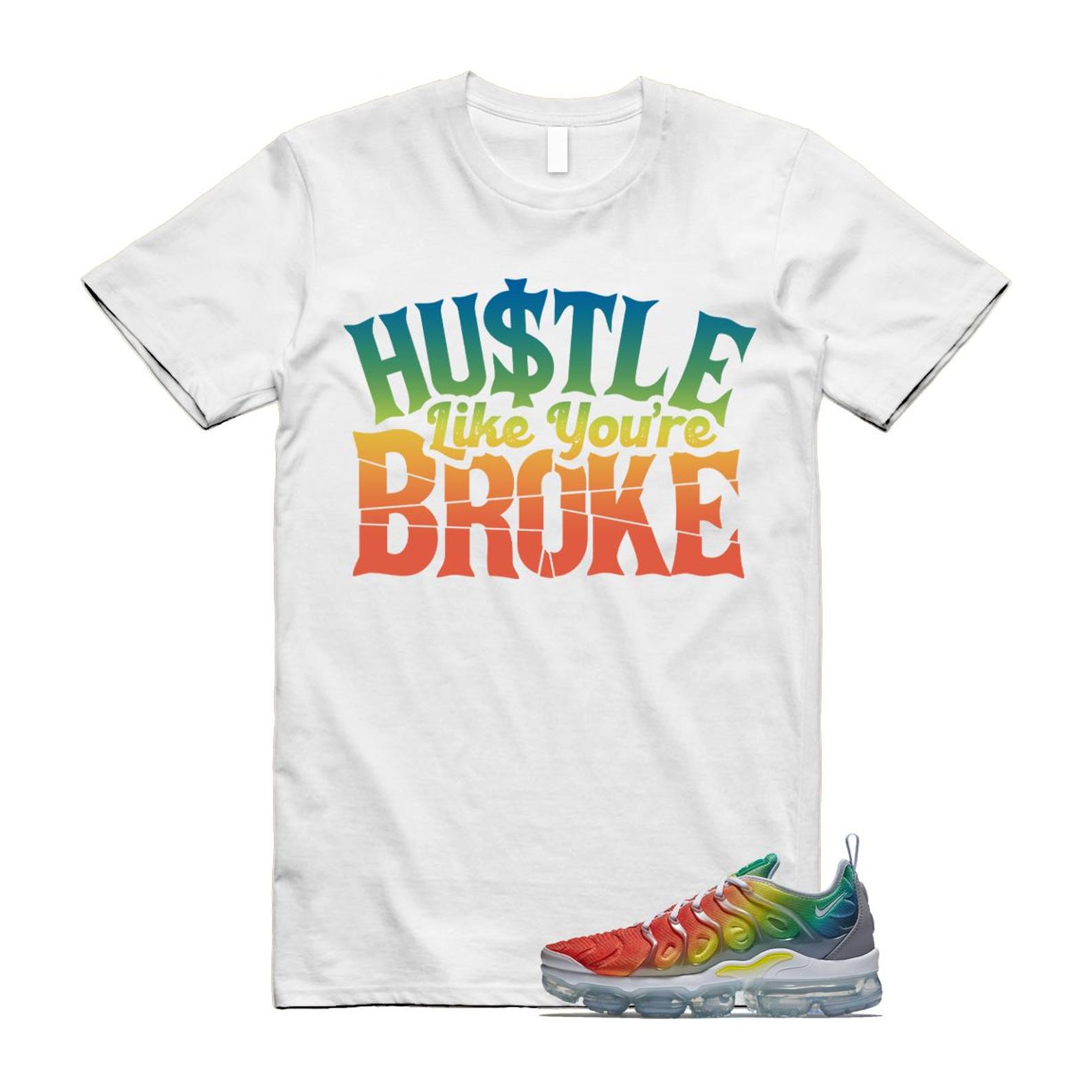 VaporMax Rainbow Air Plus White Neptune Blue Dynamic Yellow T Shirt Match BROKE T-Shirt, Sneaker Match Tee