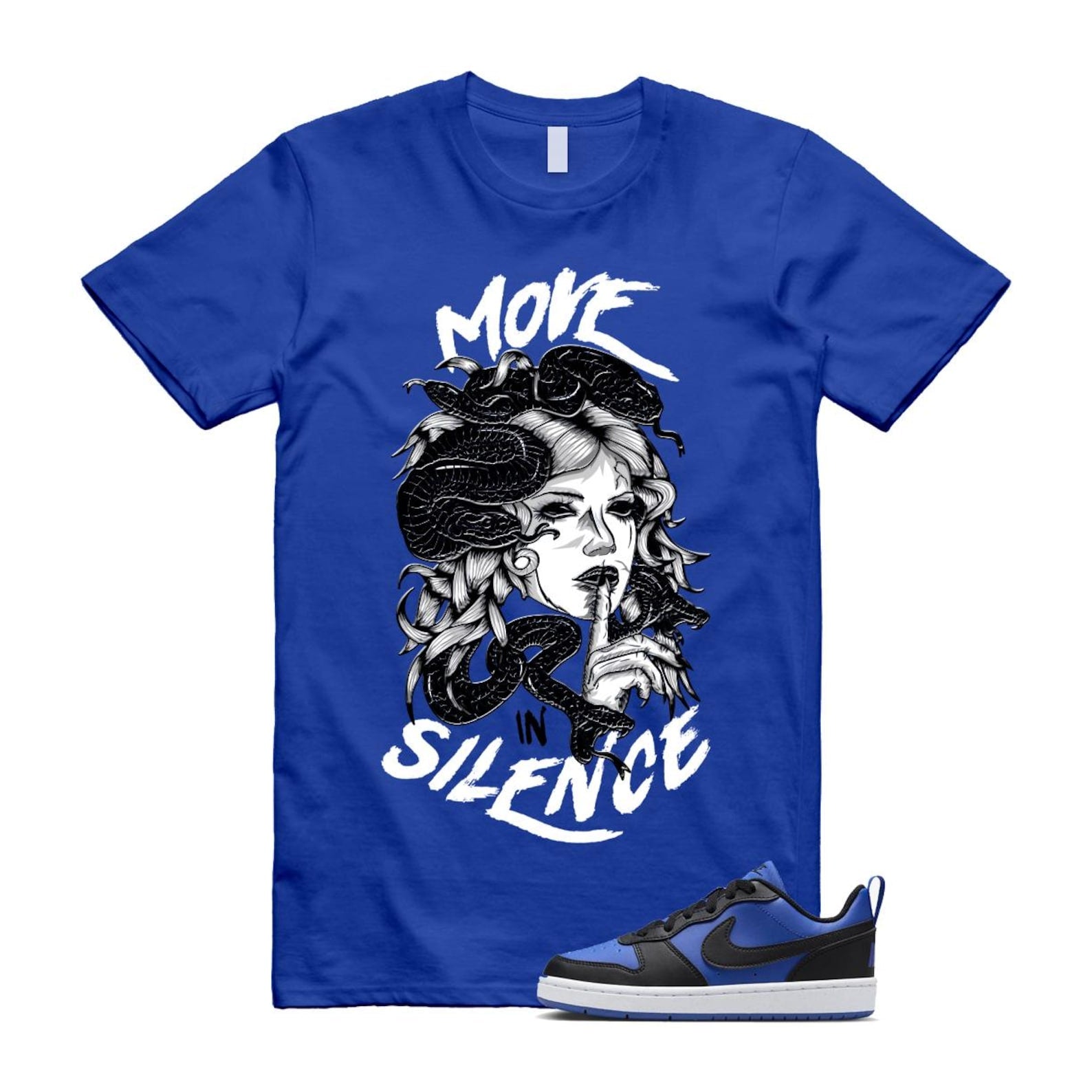 Court Borough Recraft Game Royal Blue White Black Low T Shirt Match MIS T-Shirt, Sneaker Match Tee