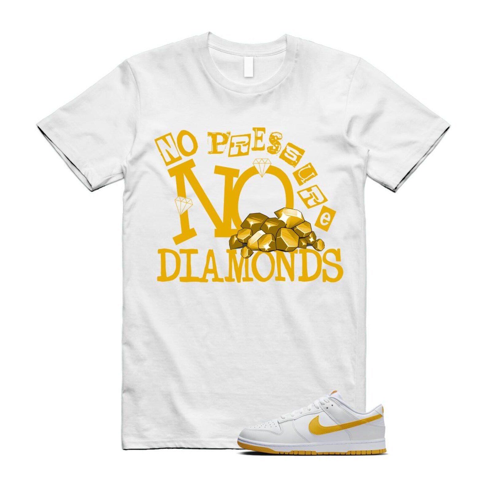 Dunk White University Gold Low T Shirt Match DIAMOND T-Shirt, Sneaker Match Tee